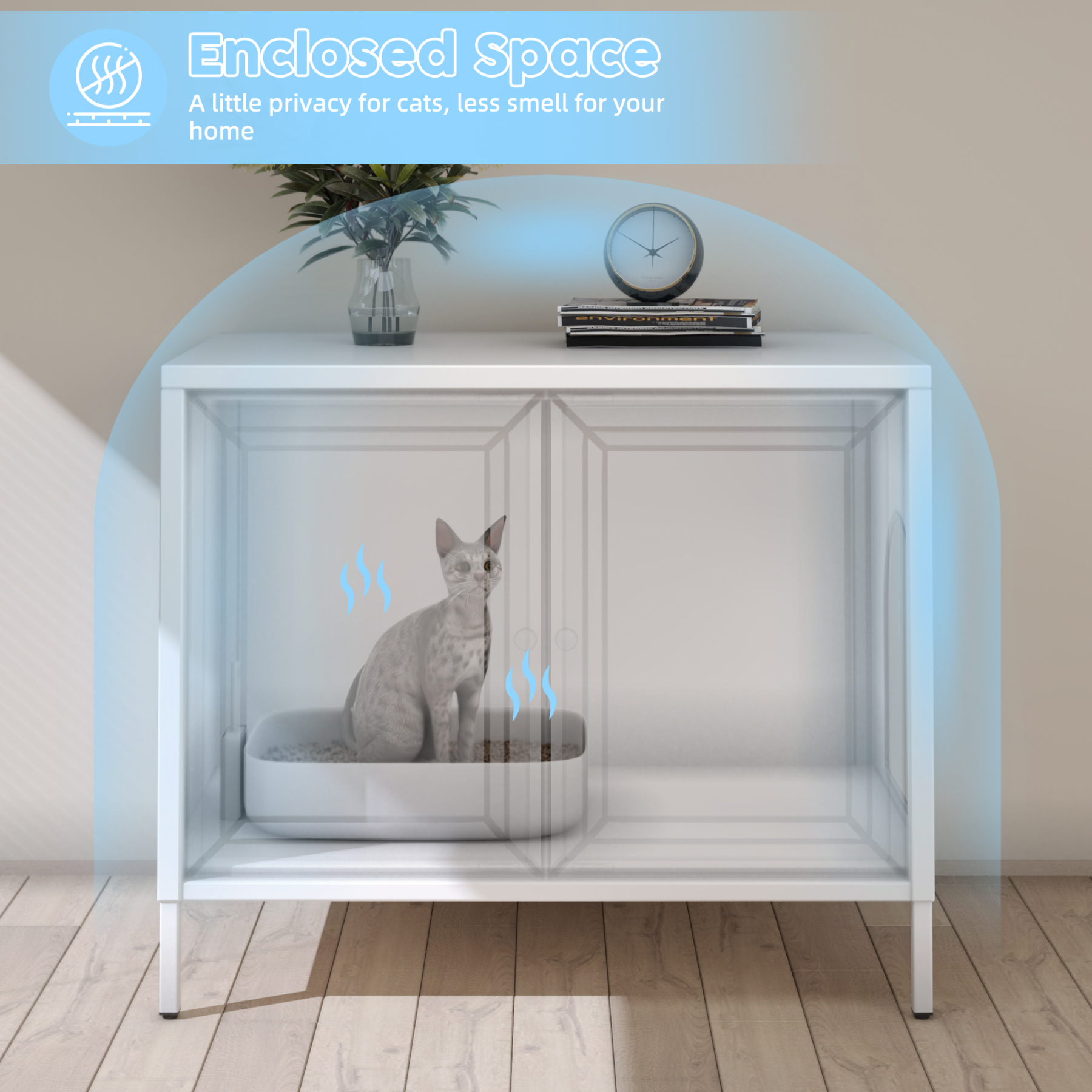 Metal Cat Litter Box Enclosure Storage Large Pet Cat House 