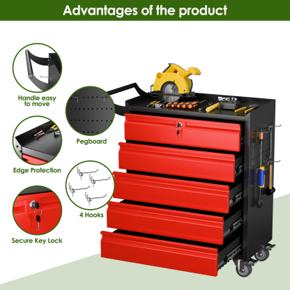 5-Drawer Rolling Tool Cart Metal Workshop Cabinet Iron Tool Cabinet