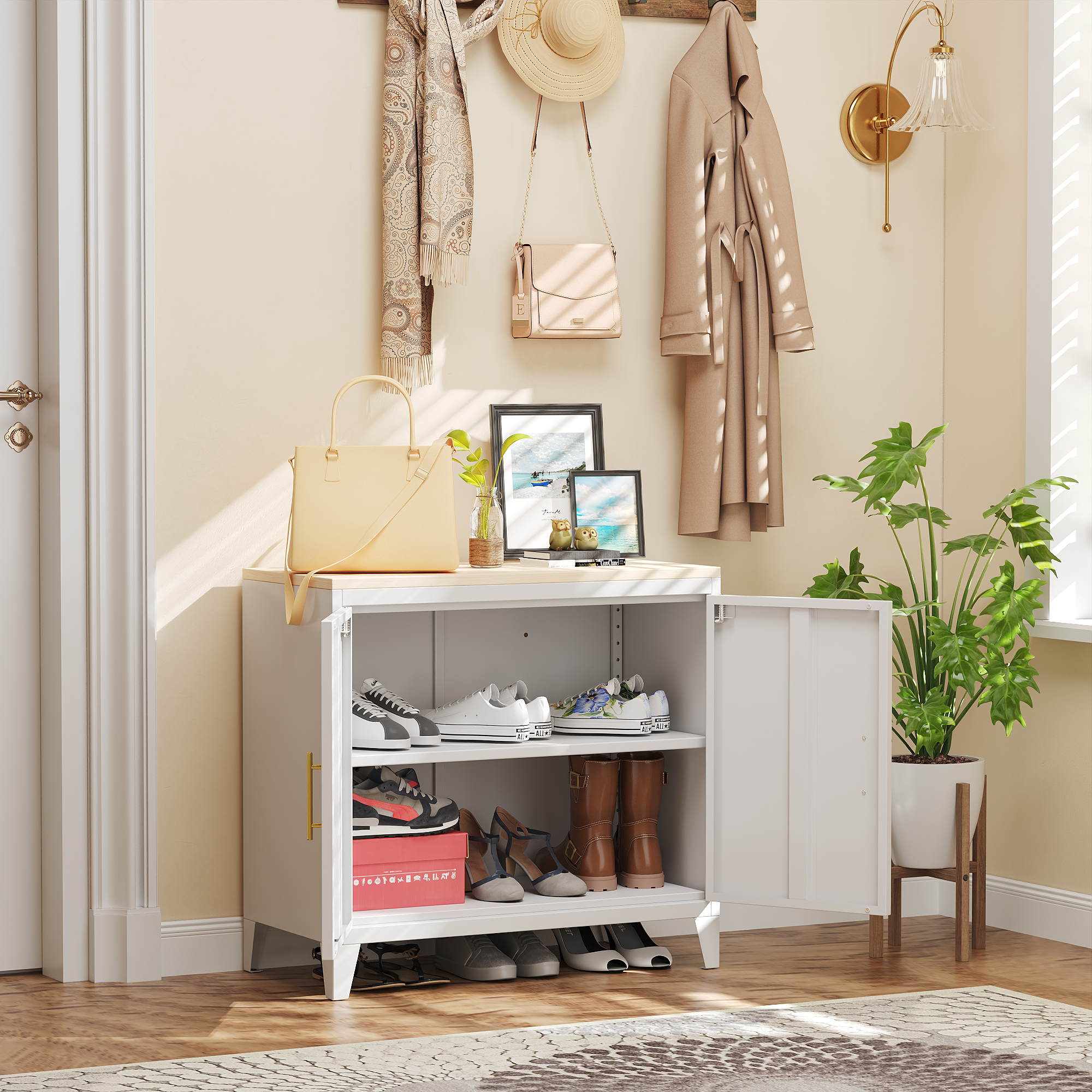 Metal Storage Cabinet Sideboard with 2 Adjustable Shelves