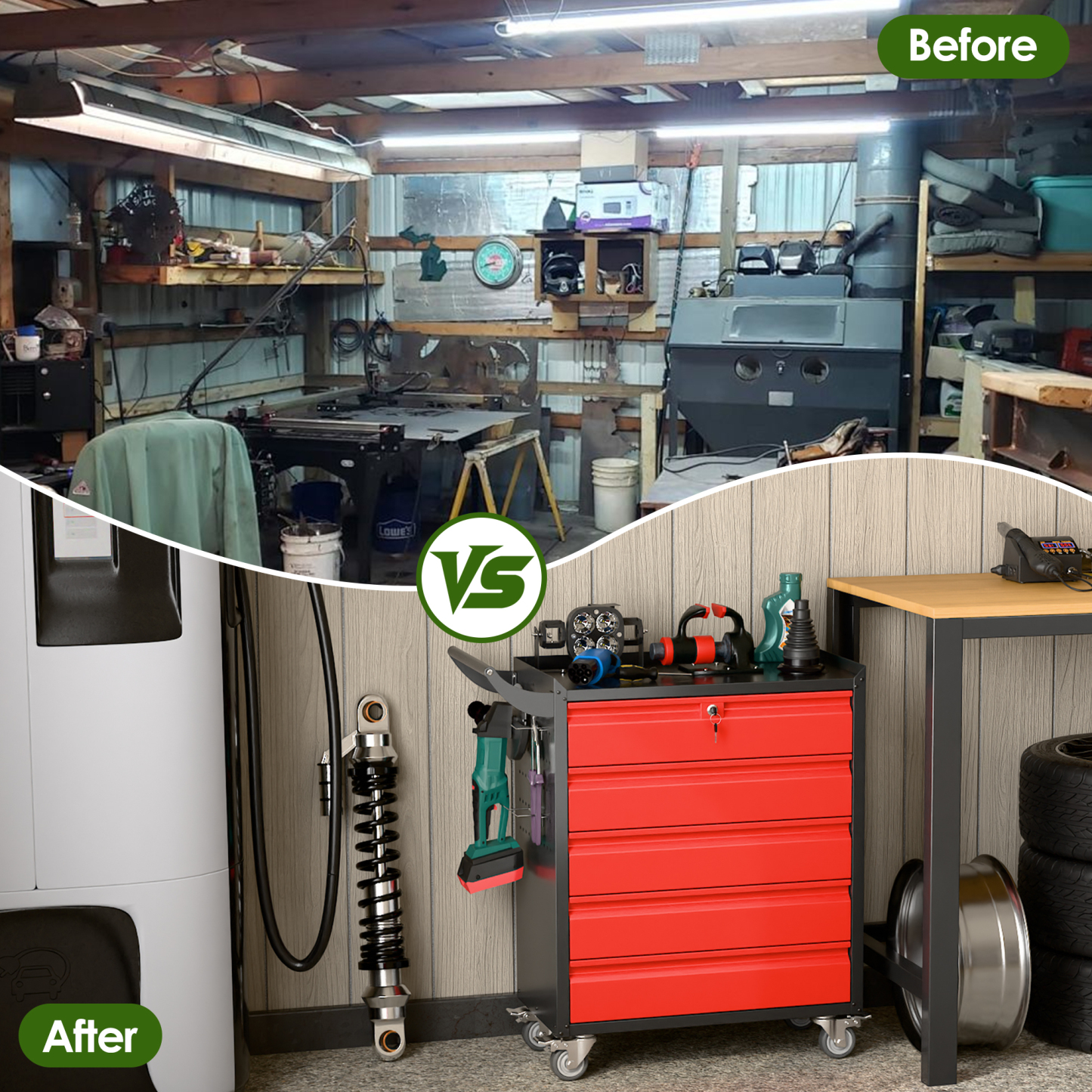 5-Drawer Rolling Tool Cart Metal Workshop Cabinet Iron Tool Cabinet