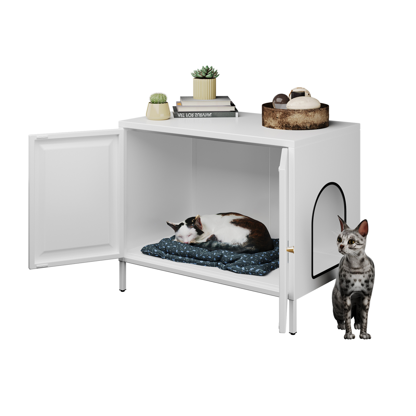 Metal Cat Litter Box Enclosure Storage Large Pet Cat House 