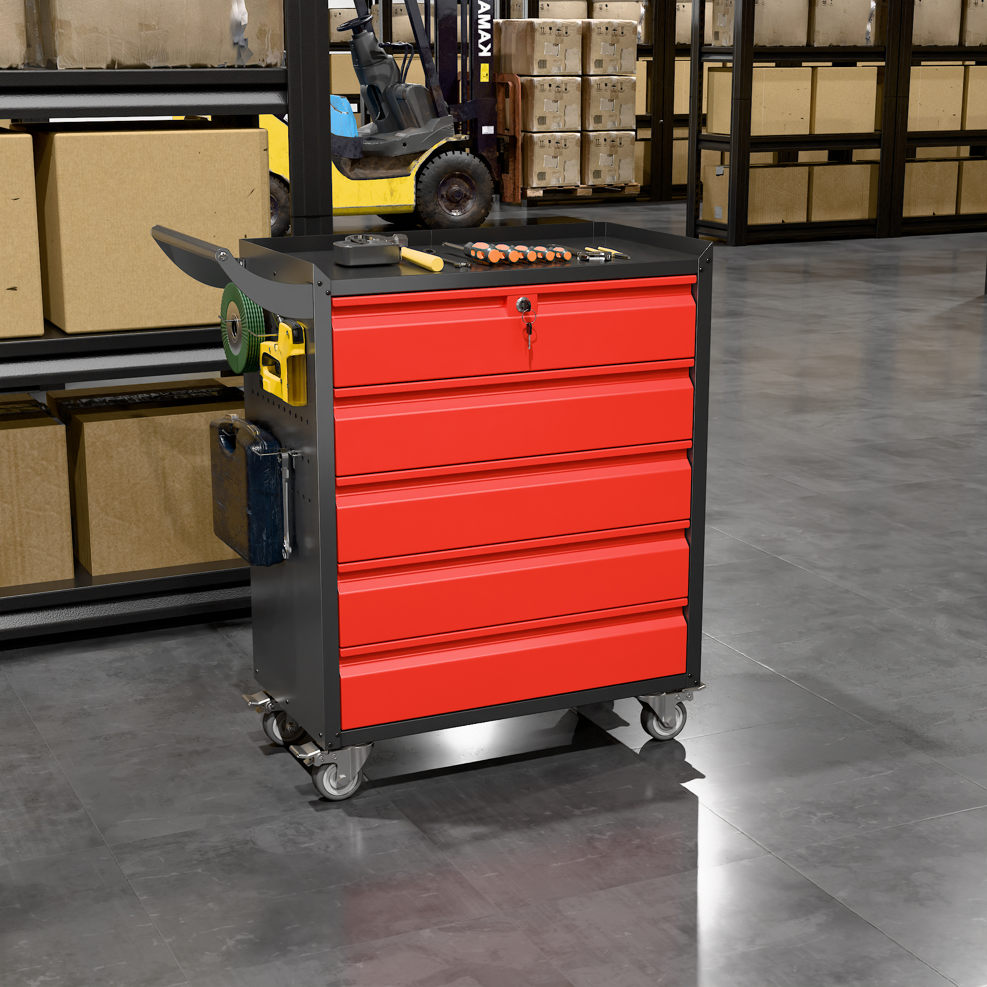 5-Drawer Rolling Tool Cart Metal Workshop Cabinet Iron Tool Cabinet