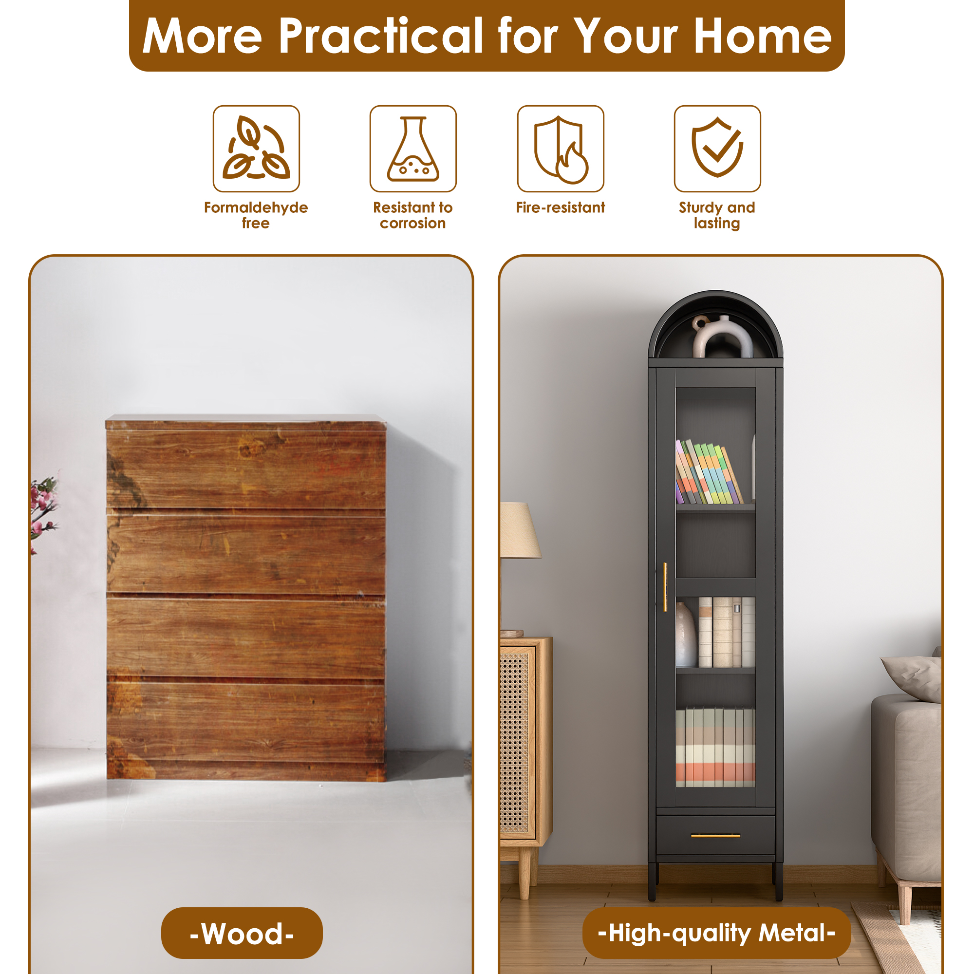 Living Room Storage Kitchen Arched Storage Cabinet Display Cabinet