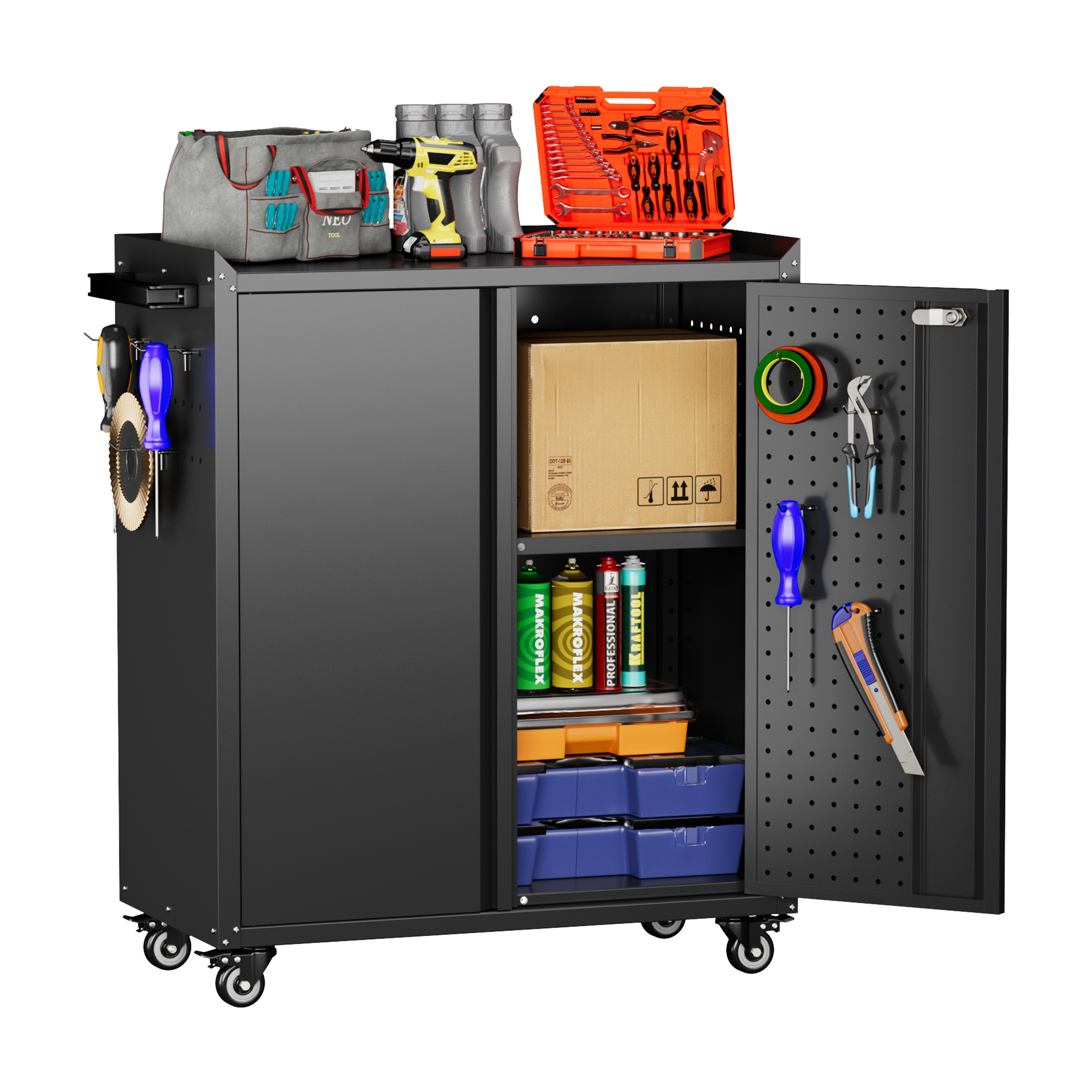 2 Door Metal Tool Storage Cabinet Locking Steel Rolling Tools Garage Storage Cabinet 