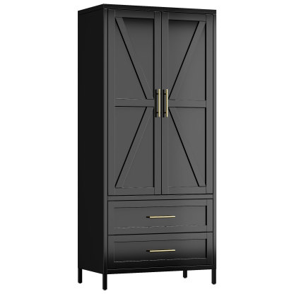 2 Drawers Adjustable Shelves Metal Wardrobe Closet Living Room Cabinets Furniture