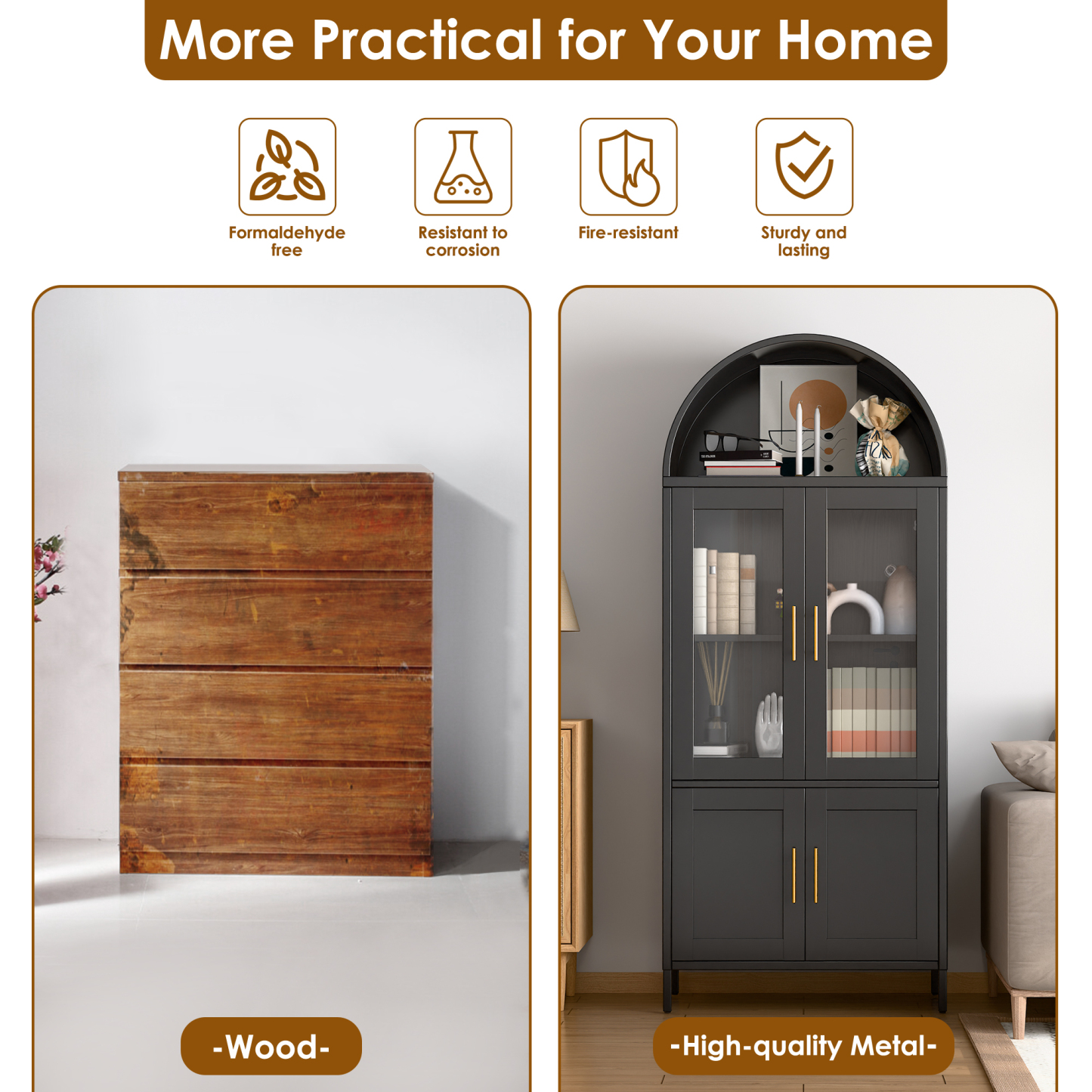 Metal Storage Cabinets Display Cabinet With Glass Doors and Shelves