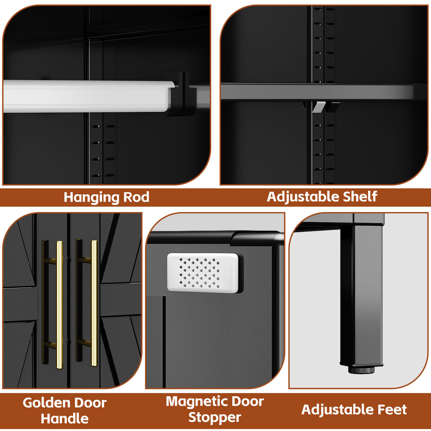 2 Drawers Adjustable Shelves Metal Wardrobe Closet Living Room Cabinets Furniture