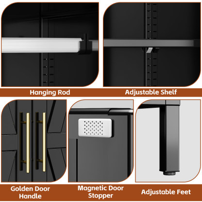 2 Drawers Adjustable Shelves Metal Wardrobe Closet Living Room Cabinets Furniture