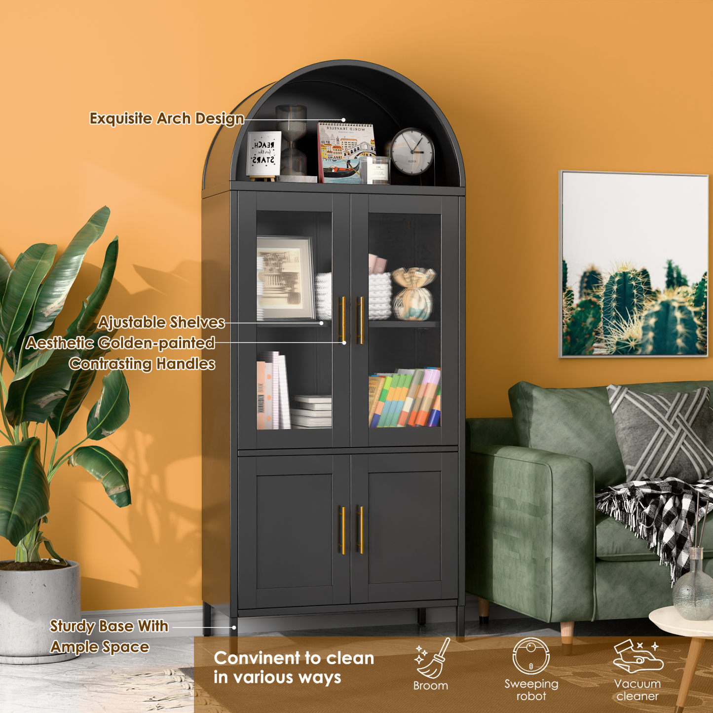 Metal Storage Cabinets Display Cabinet With Glass Doors and Shelves