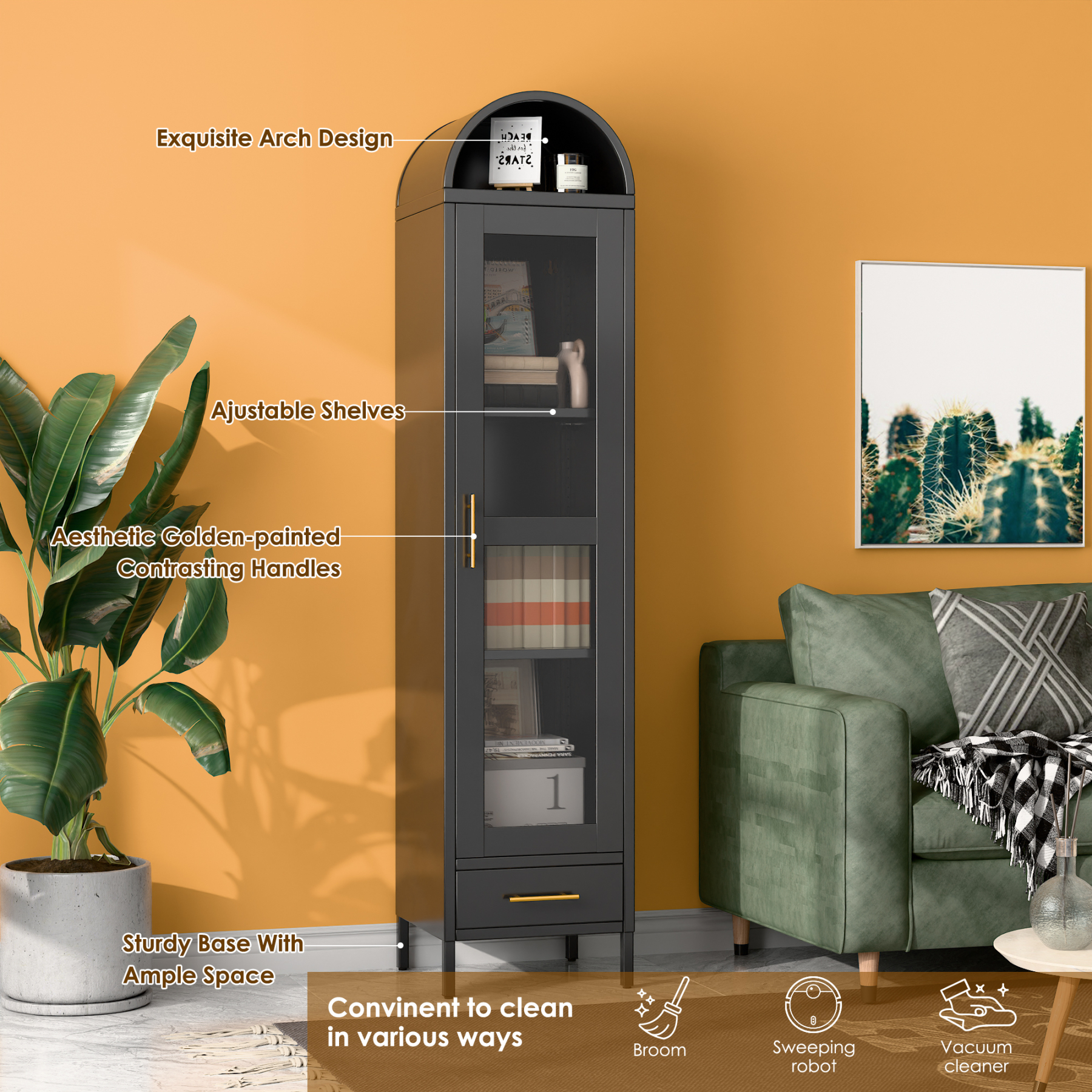 Living Room Storage Kitchen Arched Storage Cabinet Display Cabinet