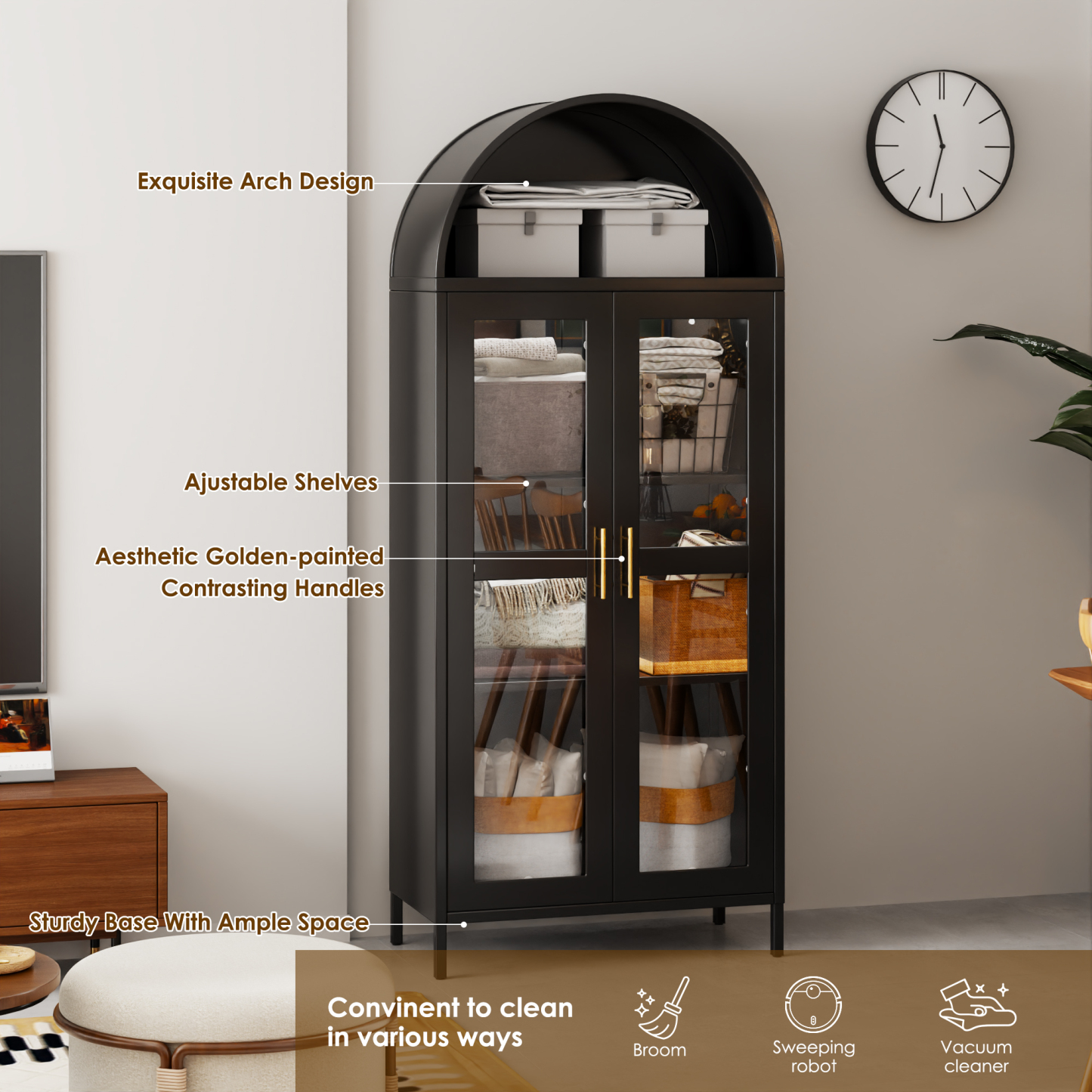 Modern Black Arch Storage Cabinet Display Bookcase Display Bookcase 