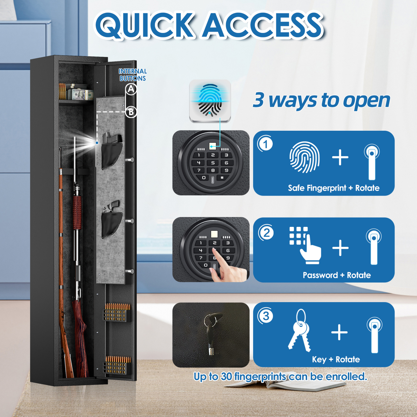 Customized Storage Gun Safe Box Electronic Keypad Safe Lock Gun