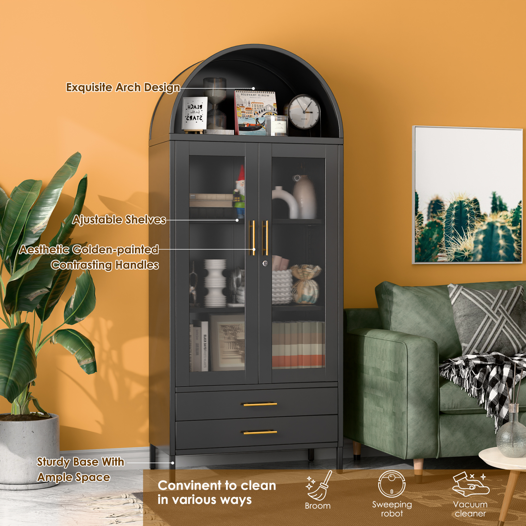 Living Room Display Cabinet Arched Storage Cabinets