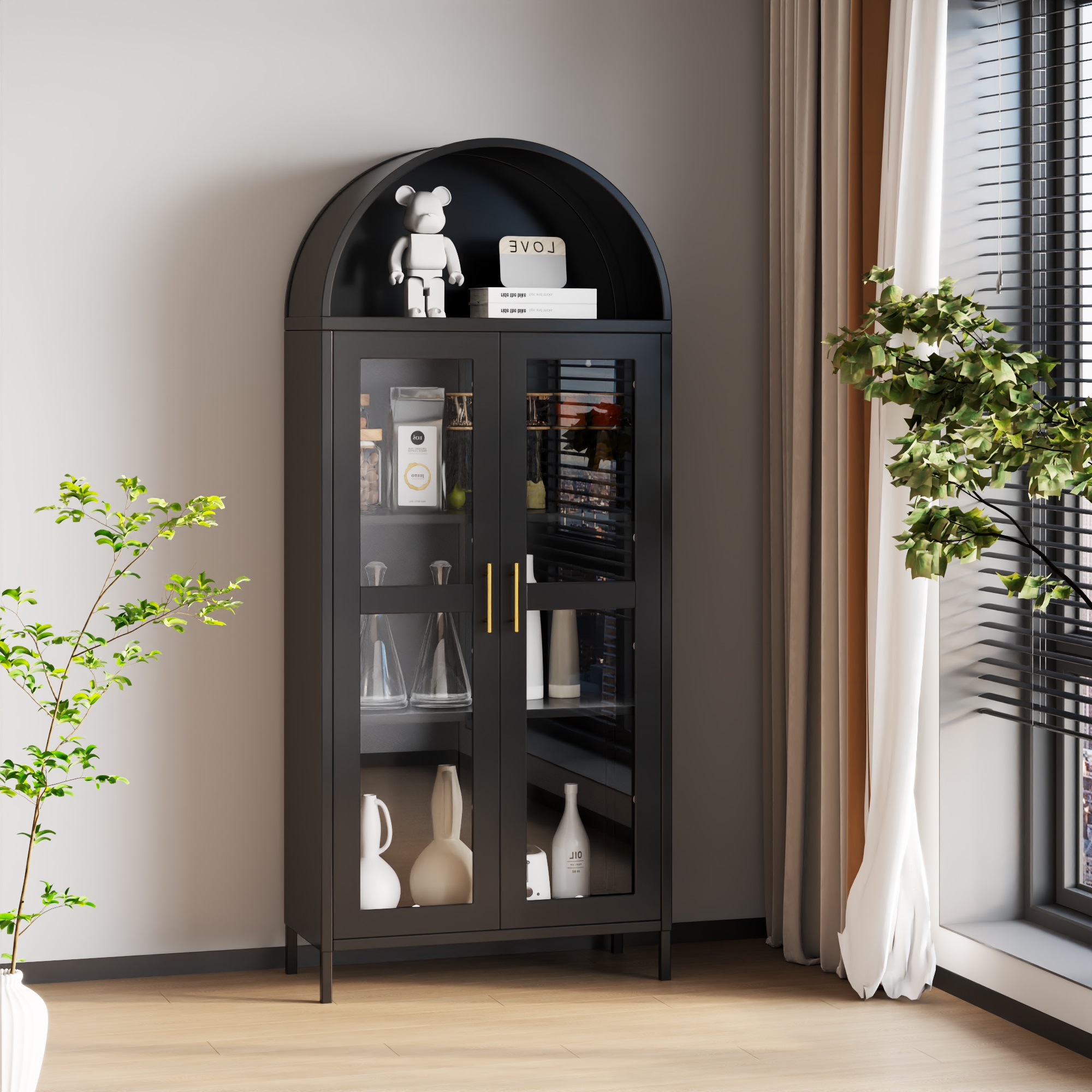 Modern Black Arch Storage Cabinet Display Bookcase Display Bookcase 