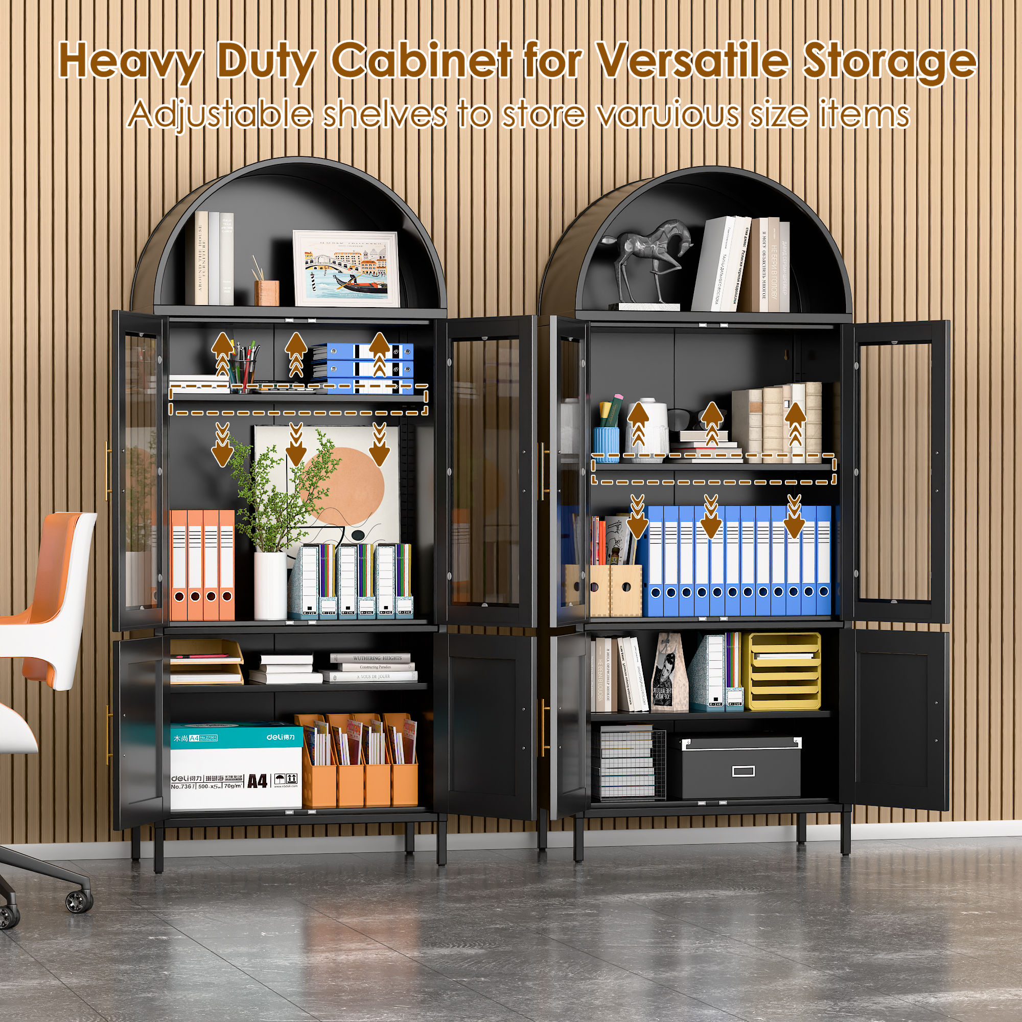 Metal Storage Cabinets Display Cabinet With Glass Doors and Shelves