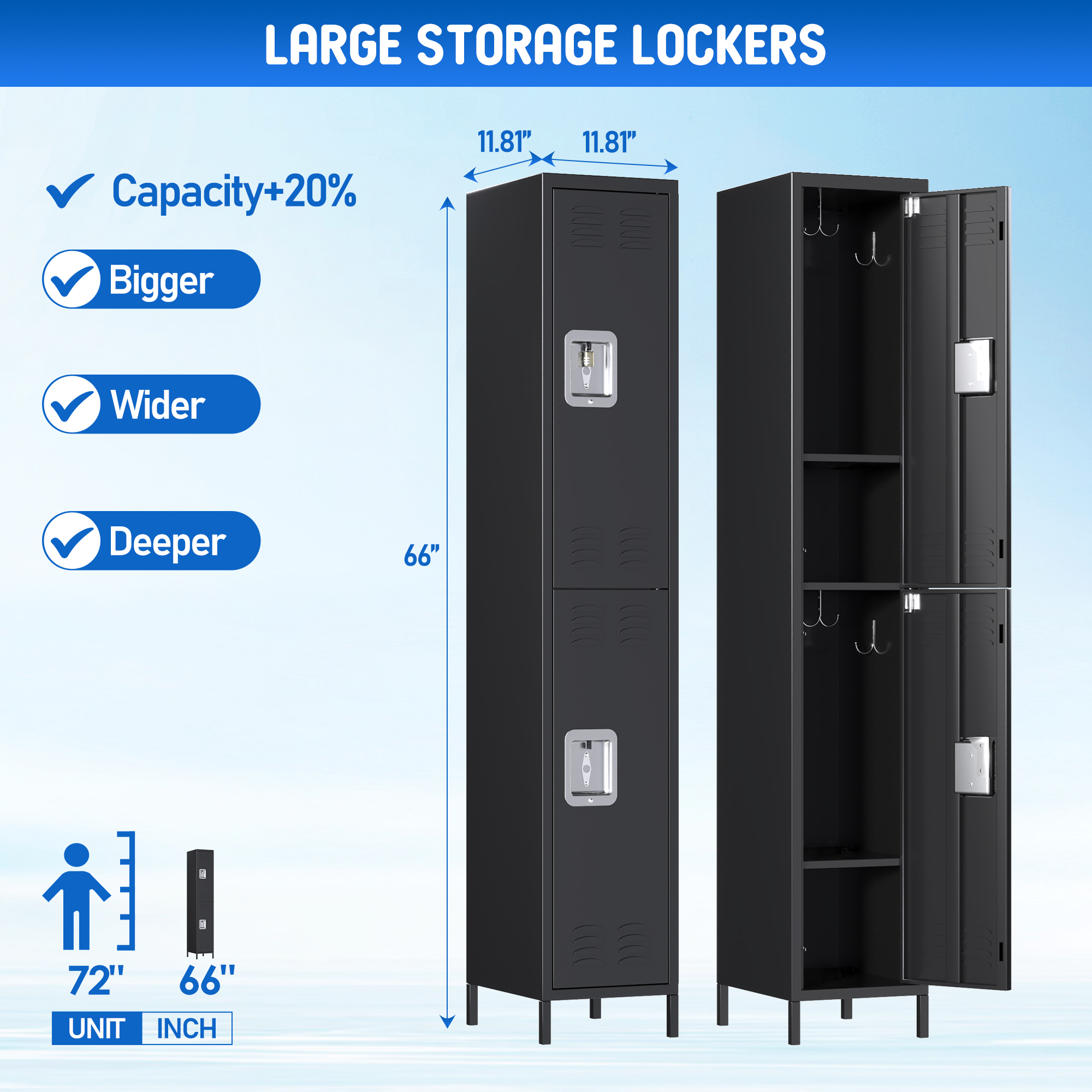 Metal 2 Door Gym Office Storage Wardrobe Steel Locker Garage Lockers Iron Locker