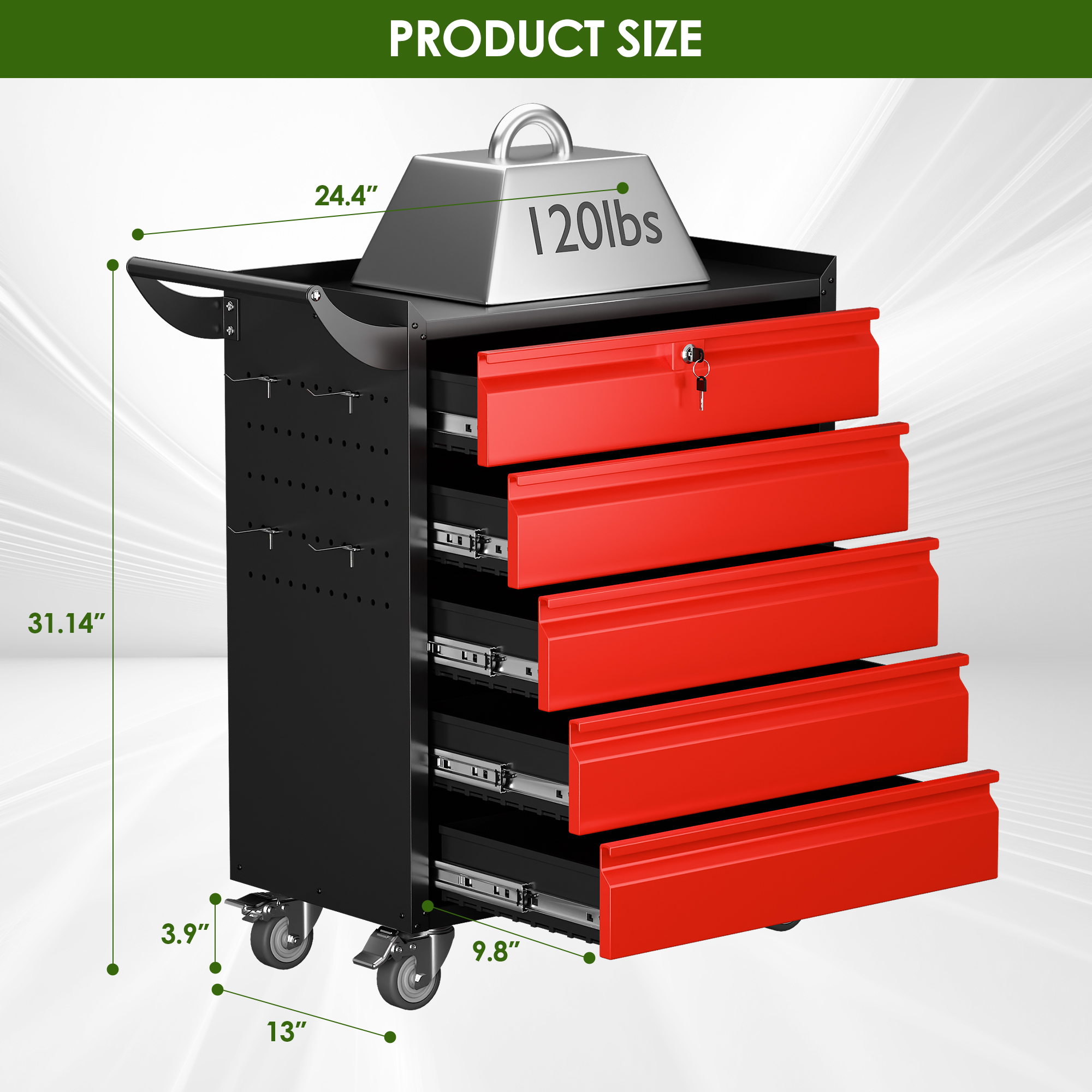 5-Drawer Rolling Tool Cart Metal Workshop Cabinet Iron Tool Cabinet