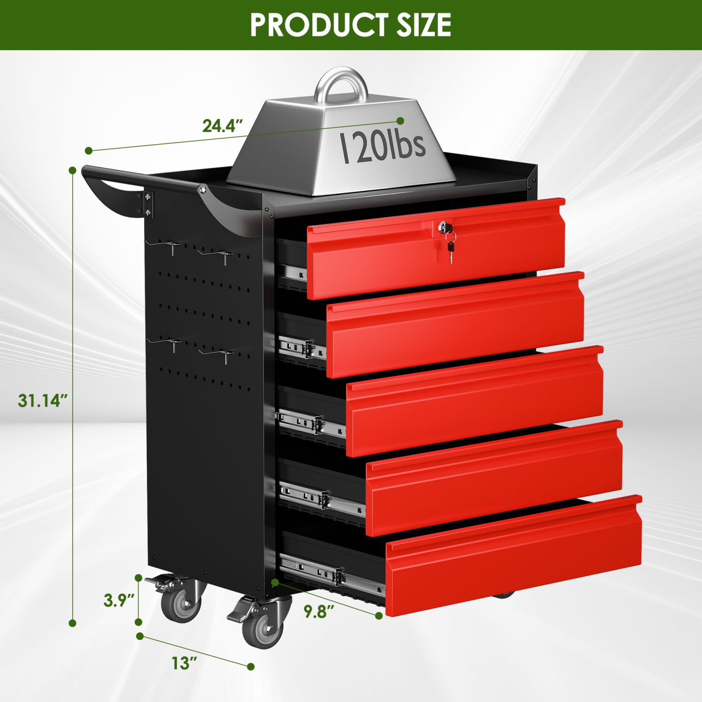 5-Drawer Rolling Tool Cart Metal Workshop Cabinet Iron Tool Cabinet