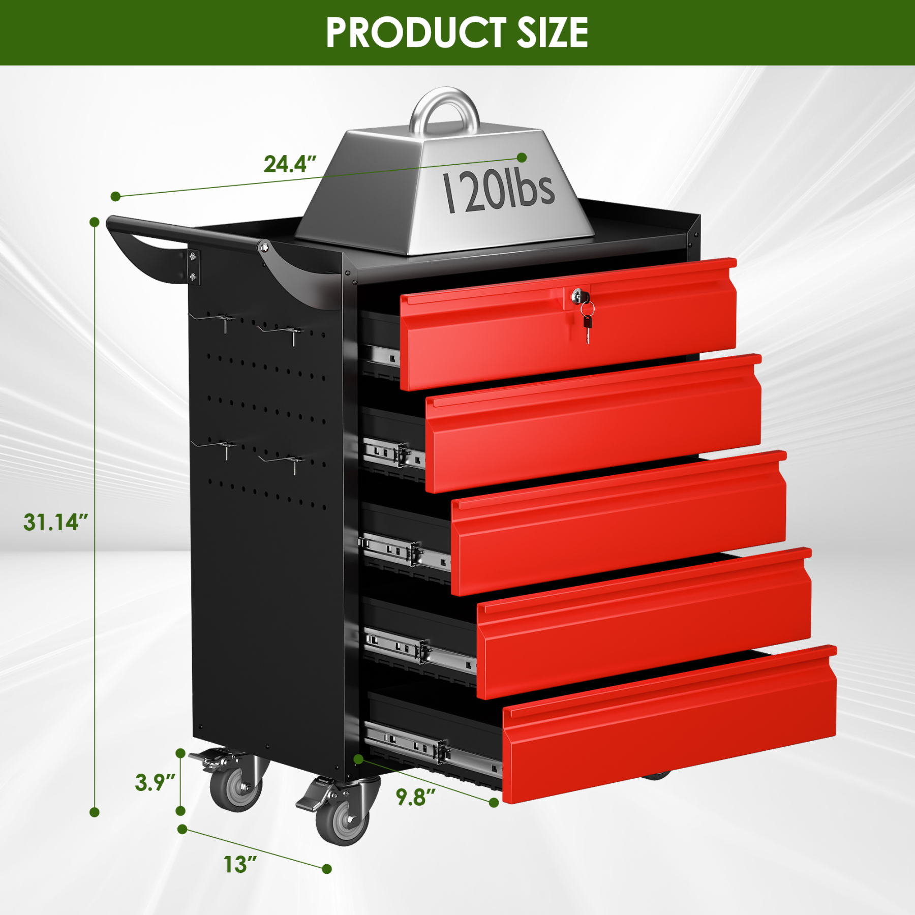 5-Drawer Rolling Tool Cart Metal Workshop Cabinet Iron Tool Cabinet