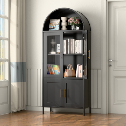 Metal Storage Cabinets Display Cabinet With Glass Doors and Shelves