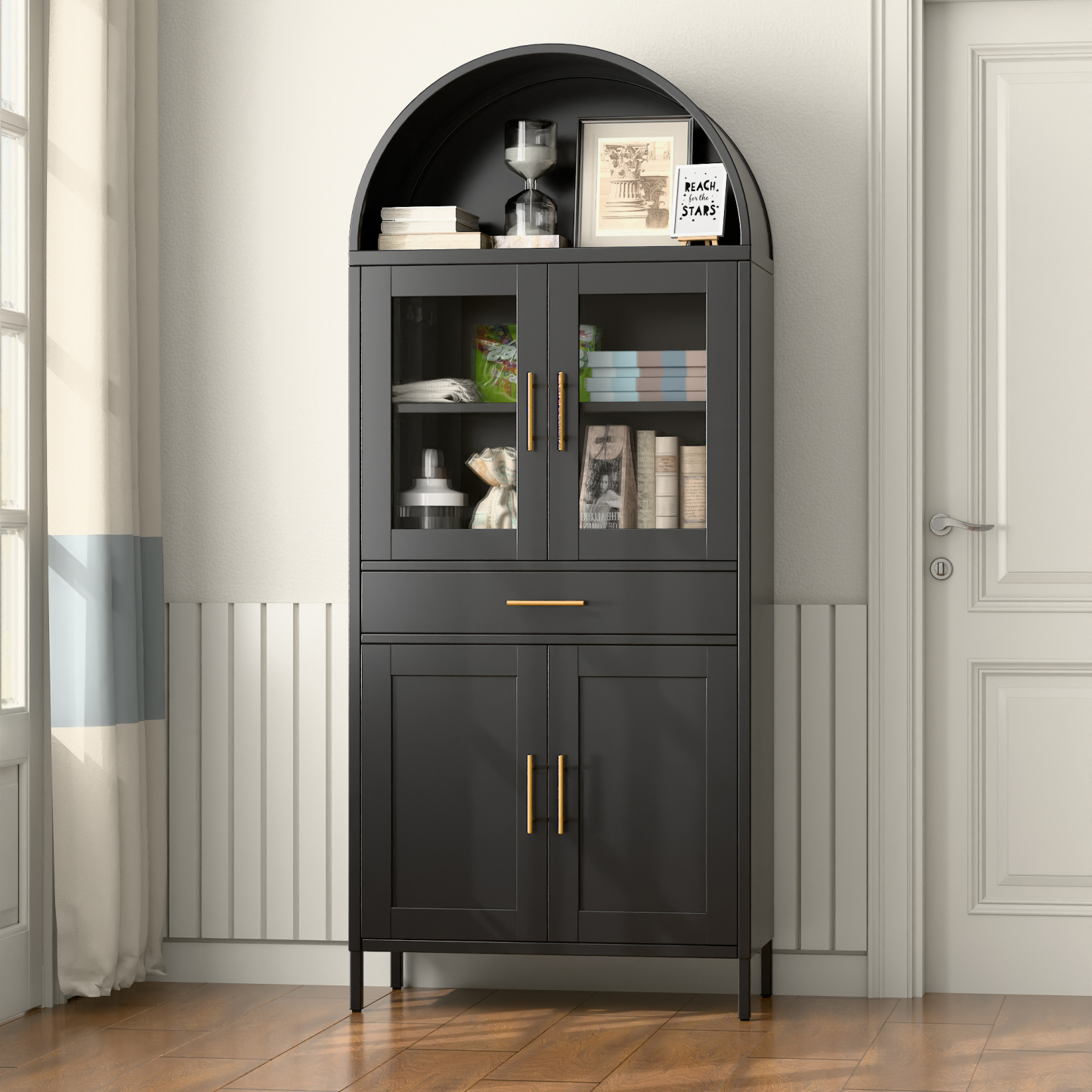 High Arch Storage Cabinet Display Cabinet with Glass Doors