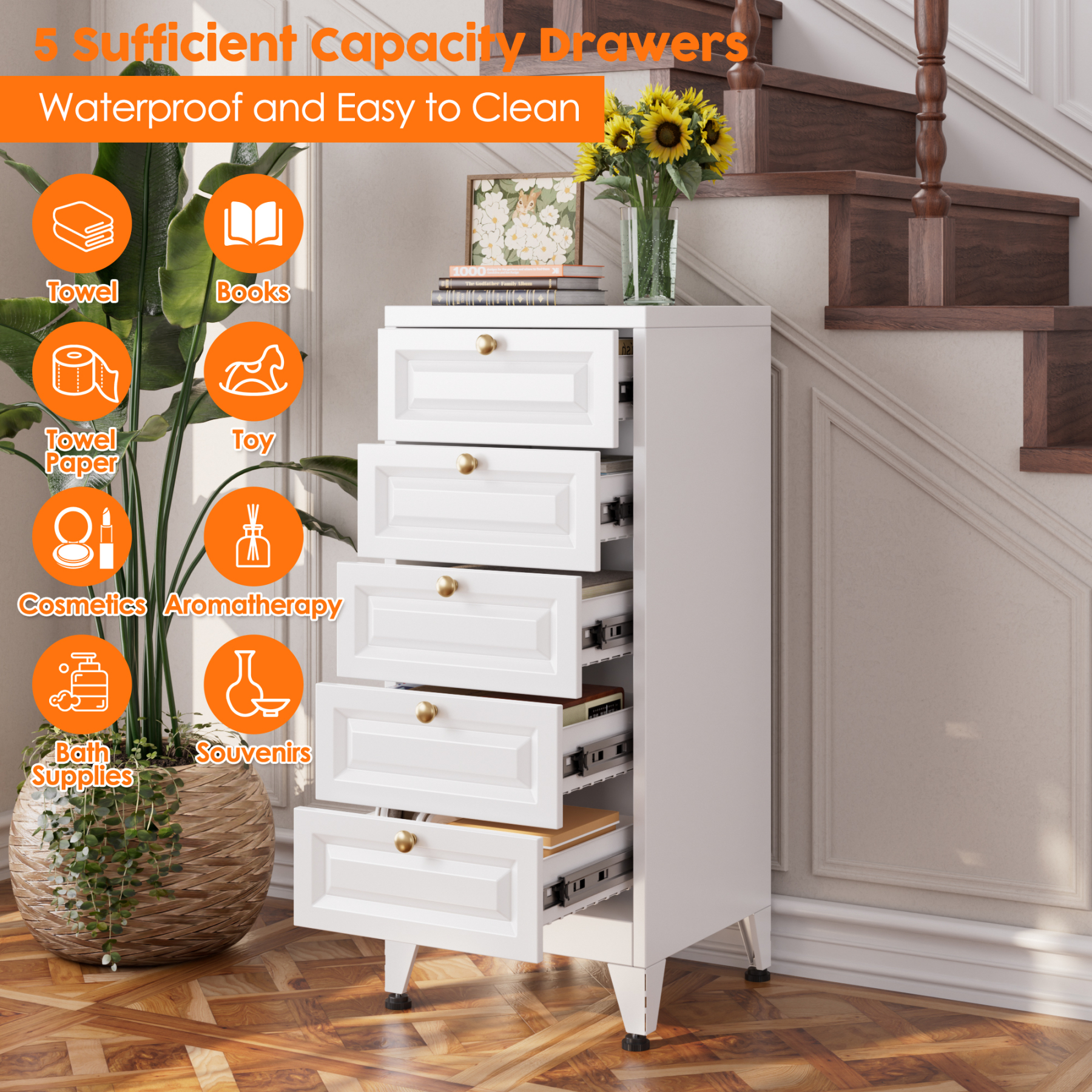 Metal Sideboard Metal Storage Cabinet Steel 5 Drawer Dresser Metal Home Furniture