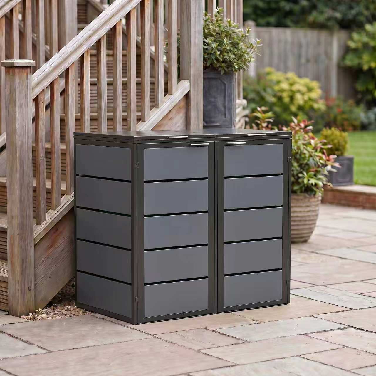 Heavy Duty Metal Trash Can Cabinet Outdoor Waterproof Trash Bin Cabinet