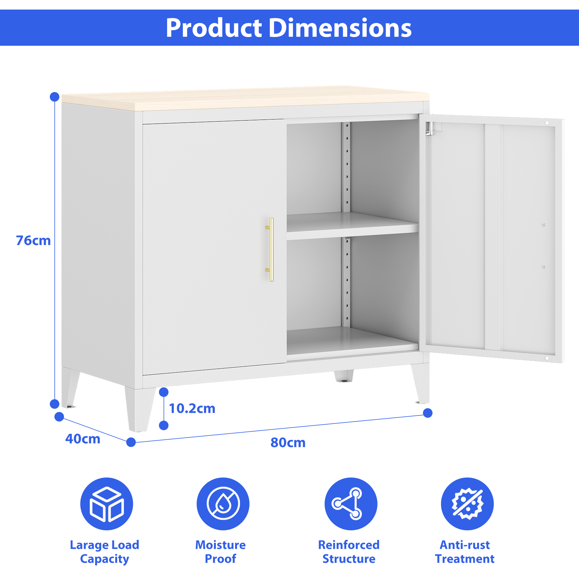 Metal Storage Cabinet Sideboard with 2 Adjustable Shelves