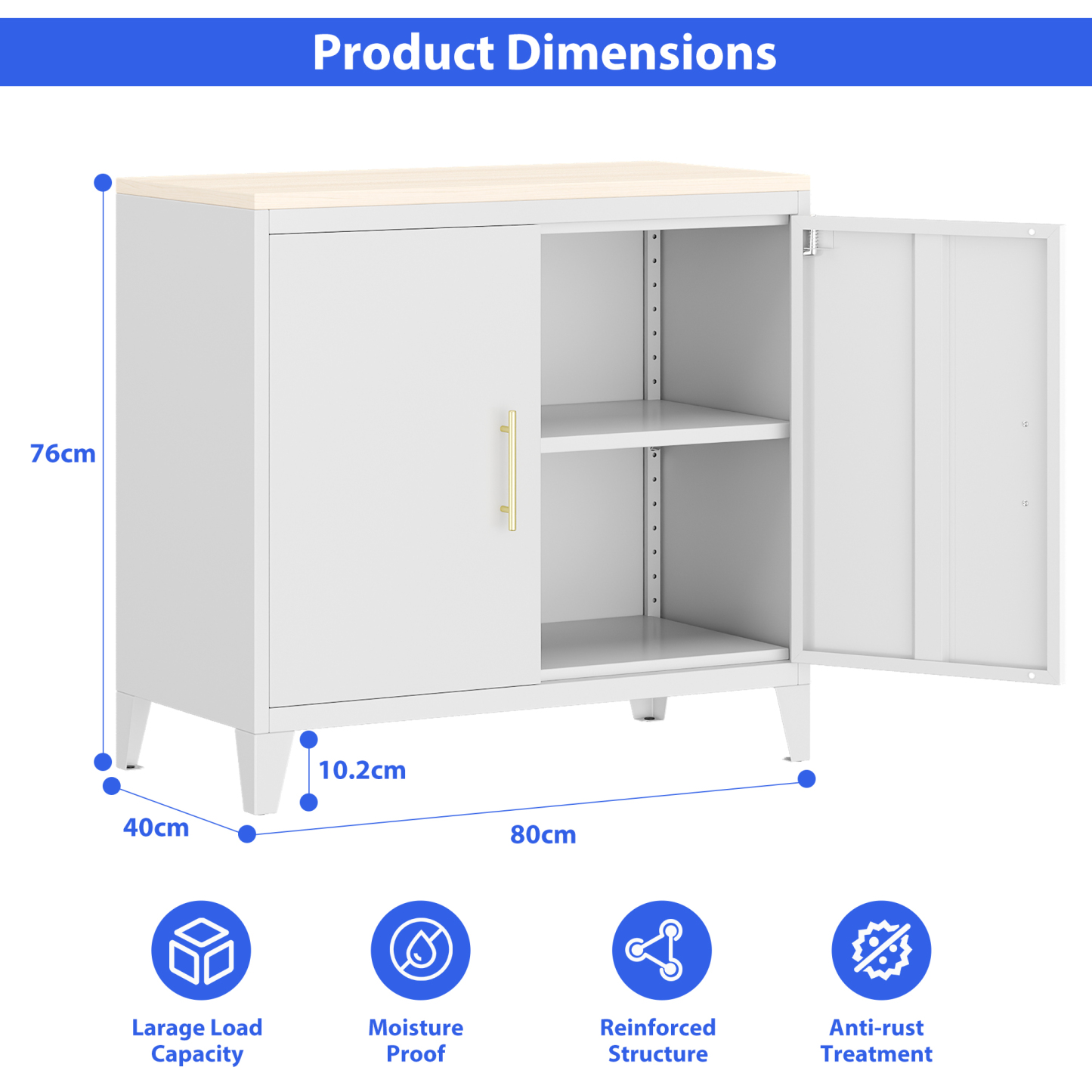 Metal Storage Cabinet Sideboard with 2 Adjustable Shelves