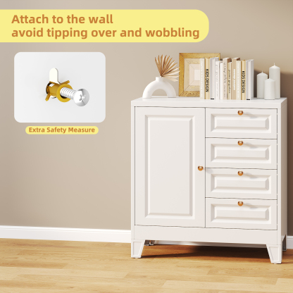 White Steel Bathroom Storage Cabinet with 4 Drawers and Single Door