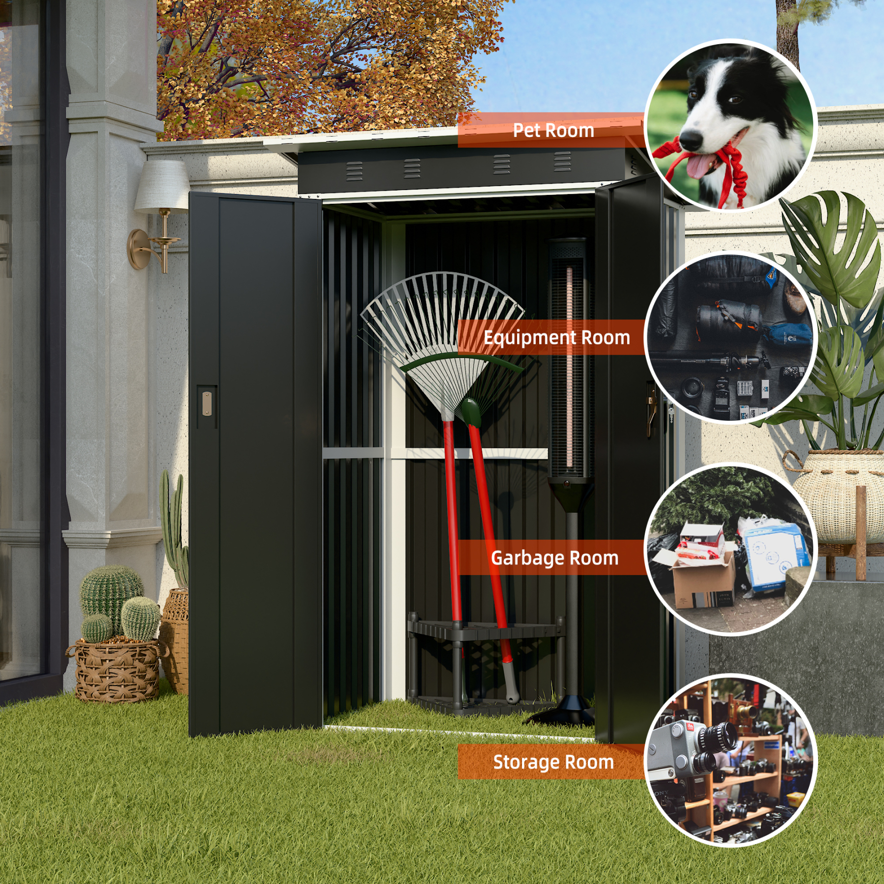 Garden Storage Shed With Double-Sliding-Door