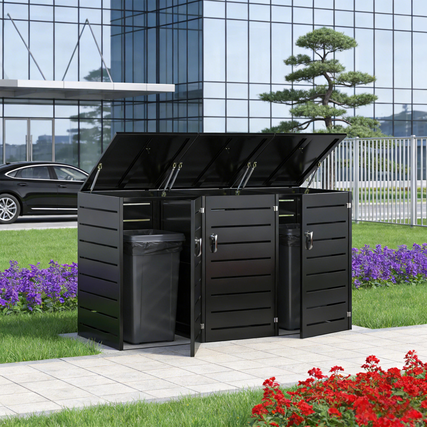 Outdoor Trash Bin Cabinet Metal Trash Can Cabinet Garbage Bin Storage Shed
