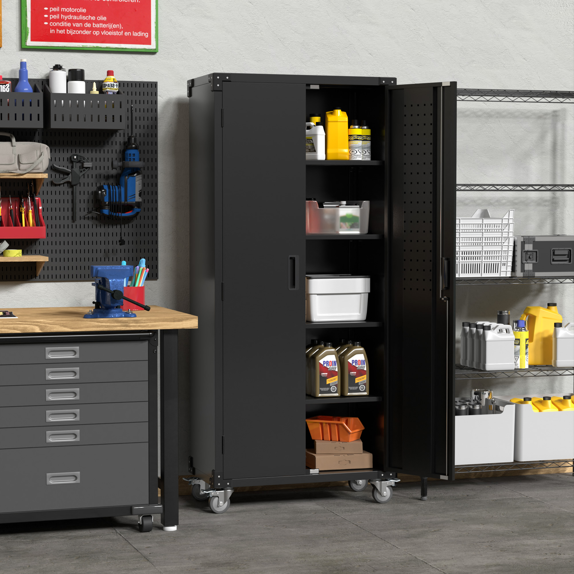 Steel Garage Cabinet Roiling Metal Lockable Storage Cabinet