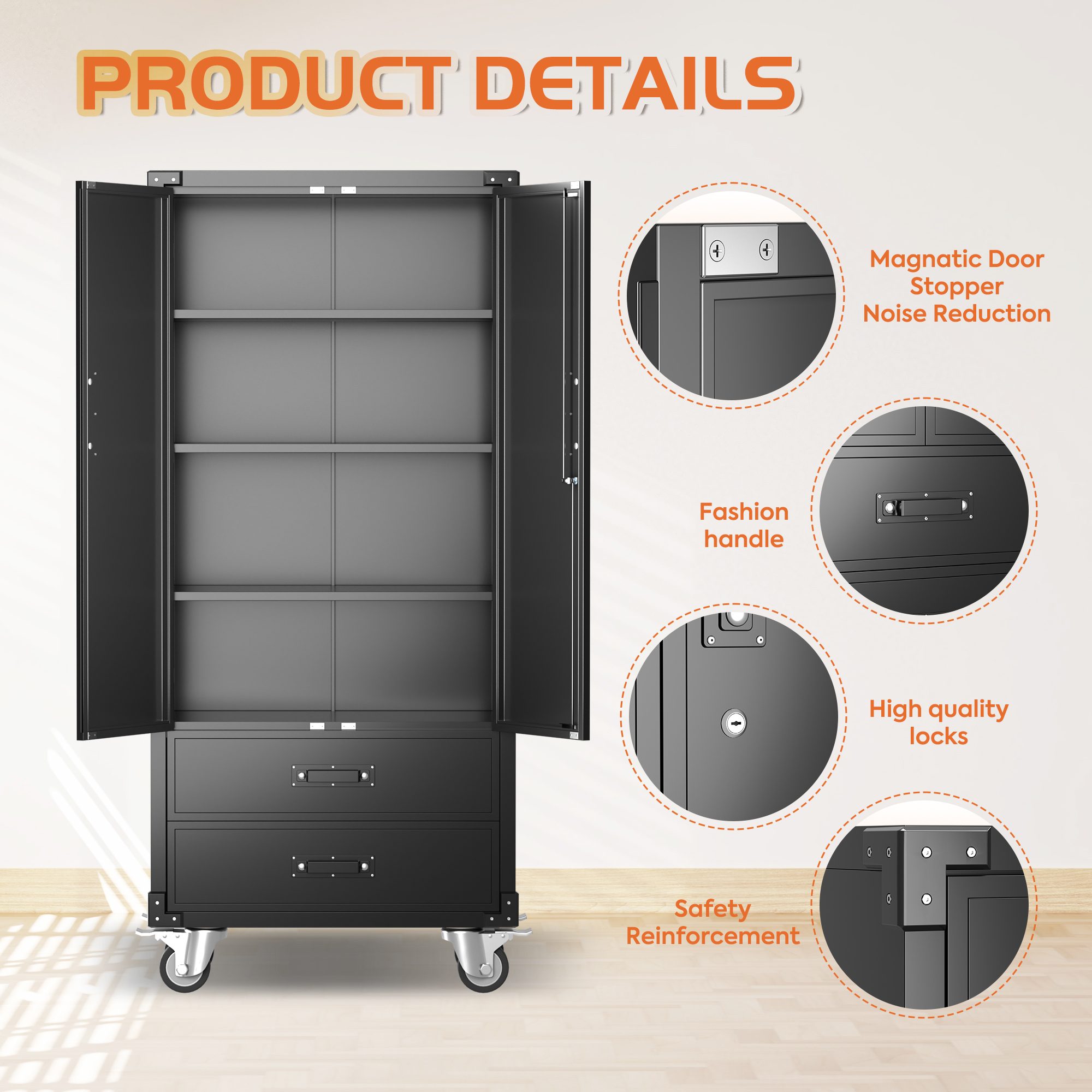 Steel Rolling Garage Storage Cabinet Metal Storage Cabinet With Wheels