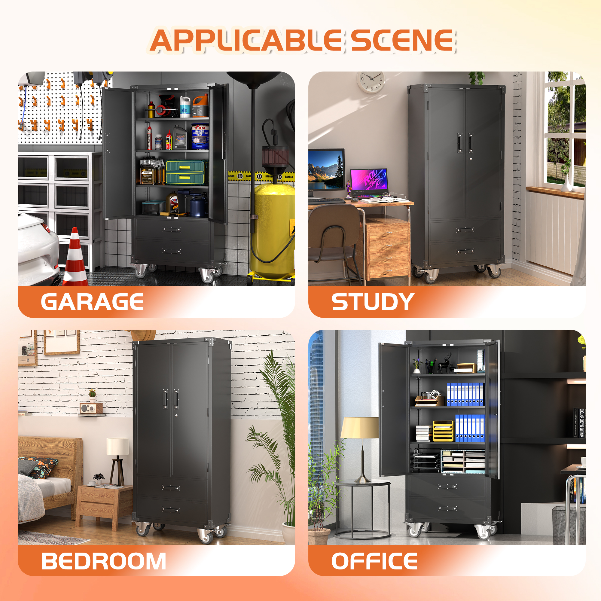 Steel Rolling Garage Storage Cabinet Metal Storage Cabinet With Wheels