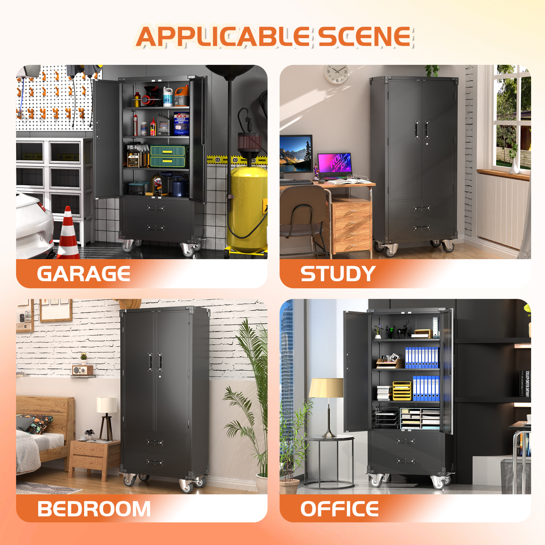 Steel Rolling Garage Storage Cabinet Metal Storage Cabinet With Wheels