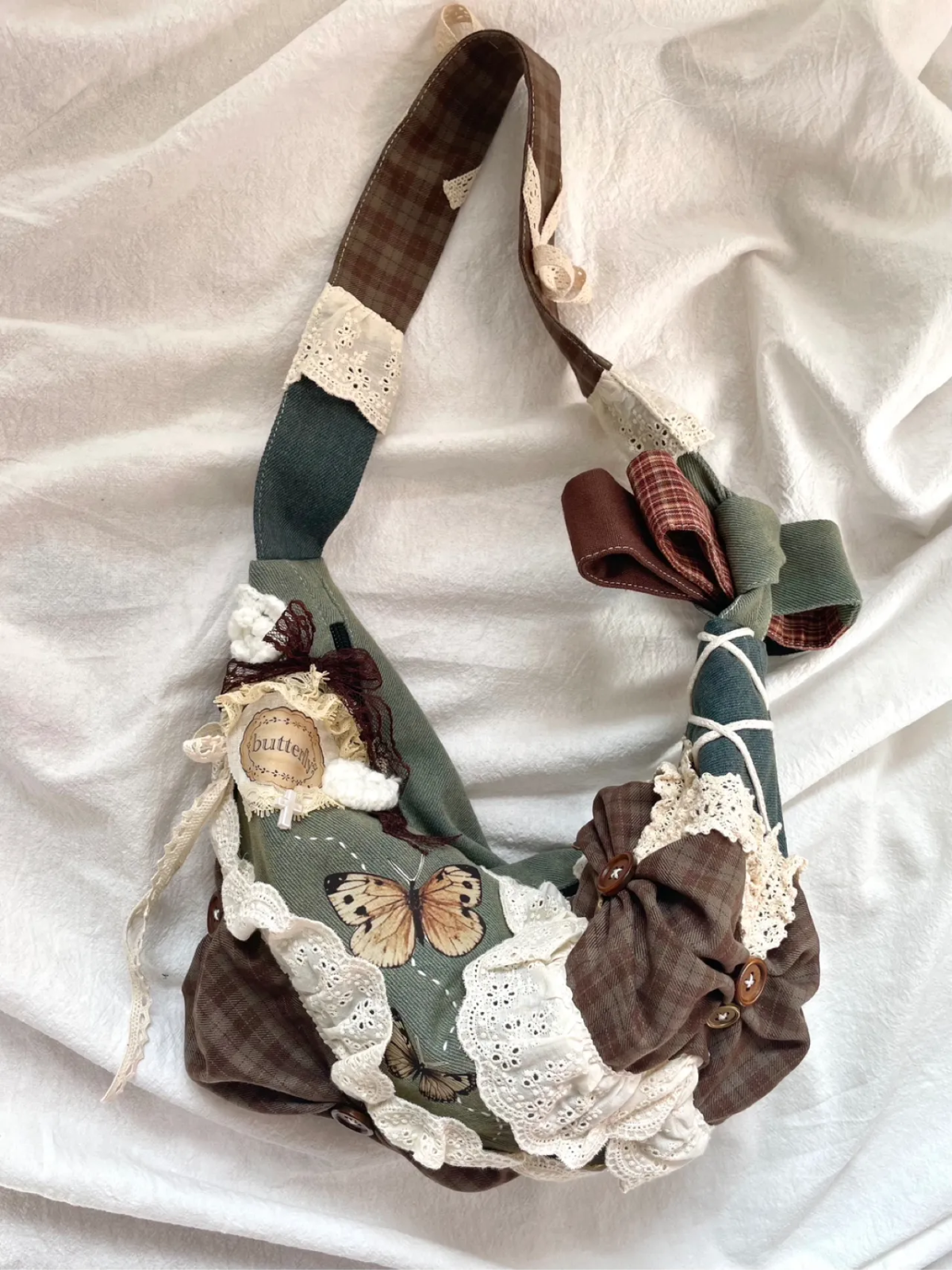 handmade butterfly hobo bag with lace