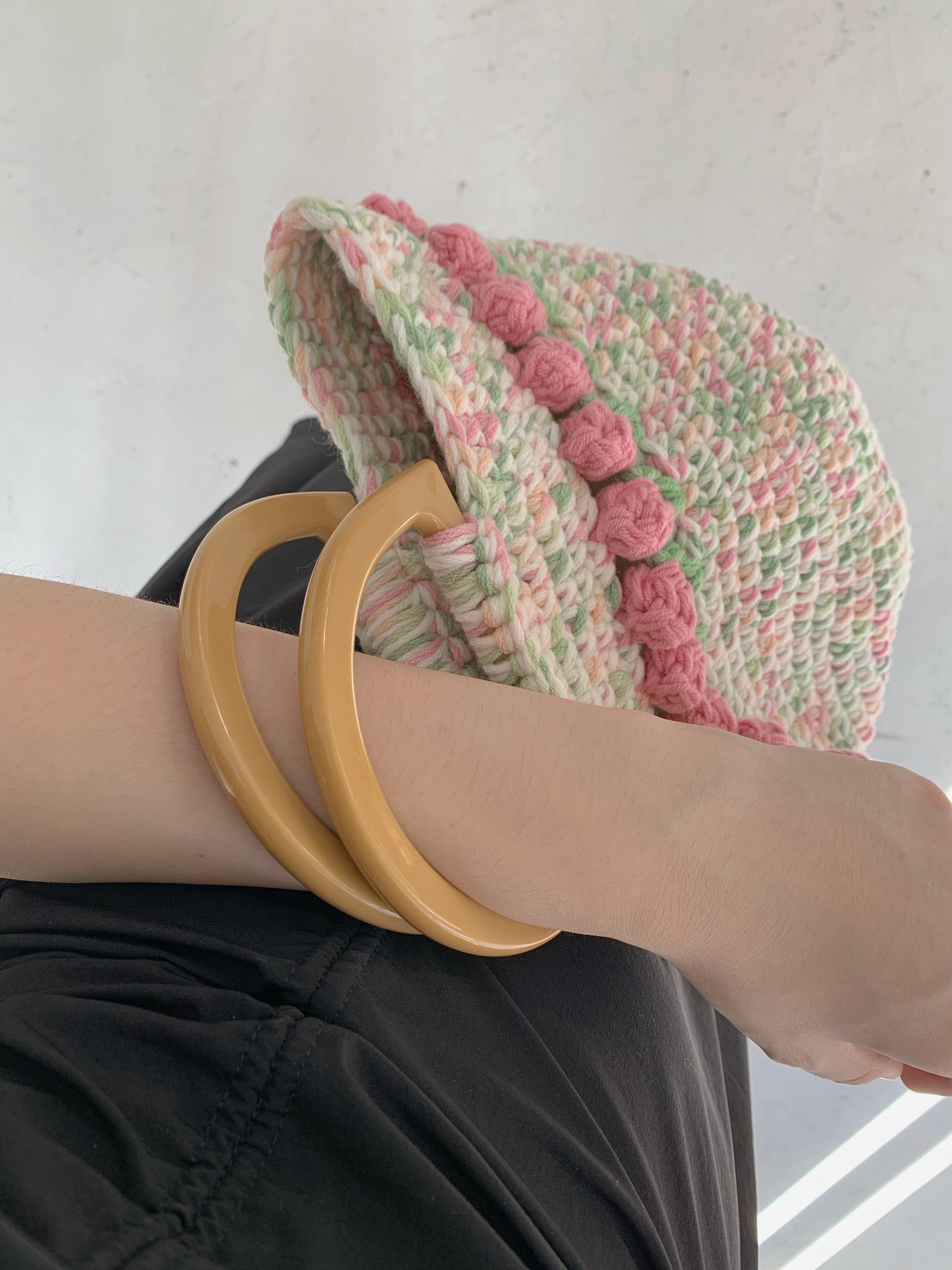 Handmade tulip crochet tote bag wool knitted bag gift Pink Cute handbags pink2