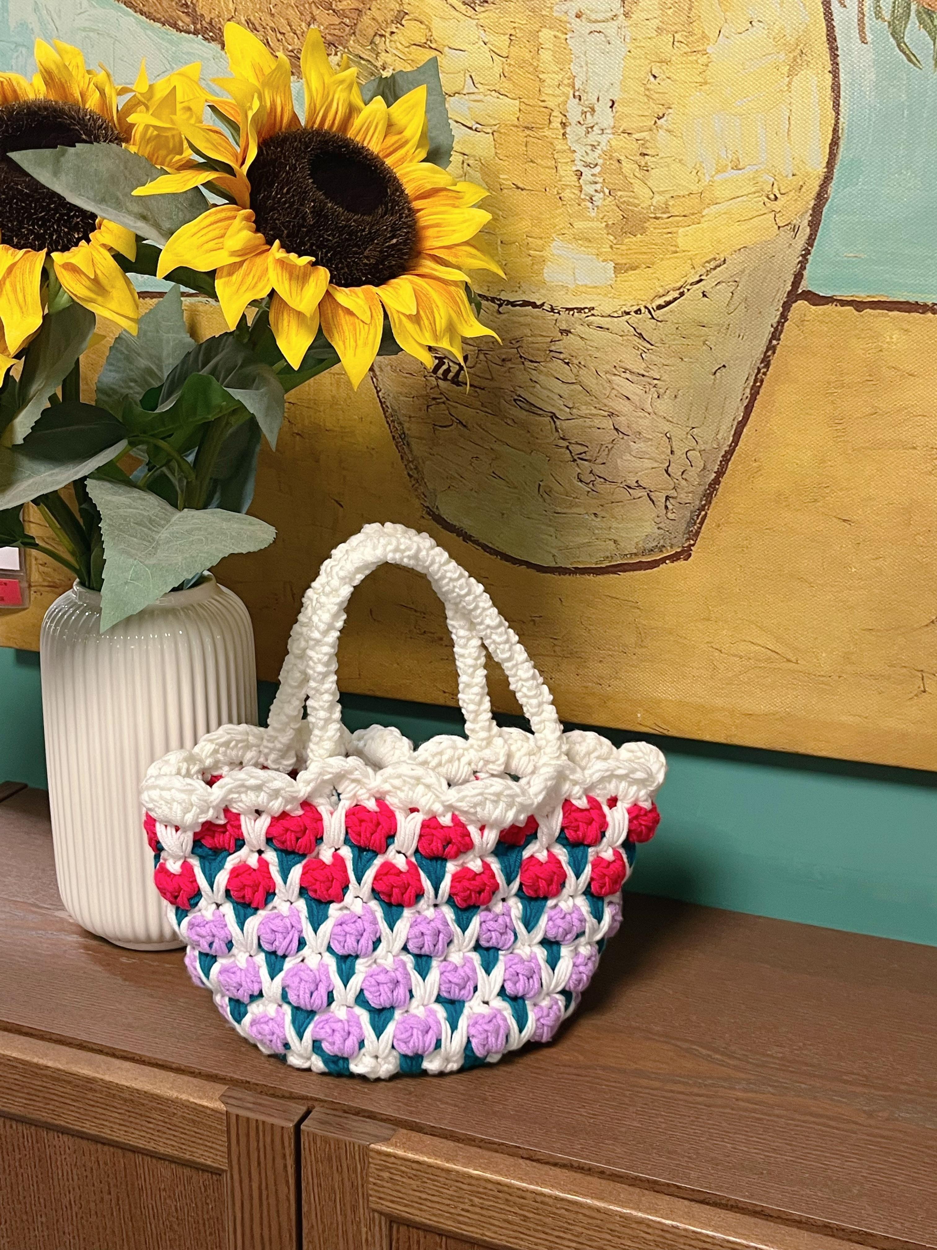 Tulip handmade crochet tote bag girlfriends gift women handbag woven tote bag 4