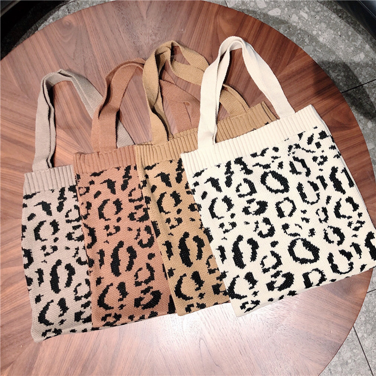 Crochet tote bag Women Casual Vintage Leopard Print