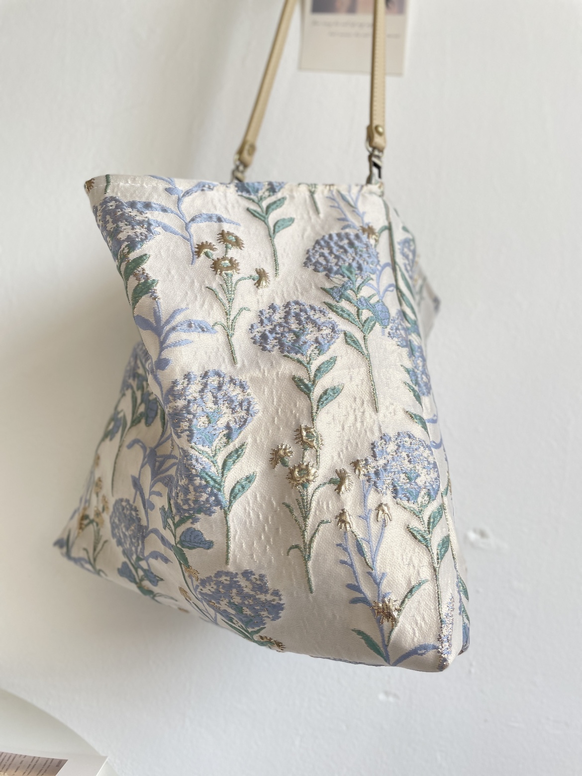 Dandelion shoulder bag women square bag with flowers pattern cloth bag gray blue color