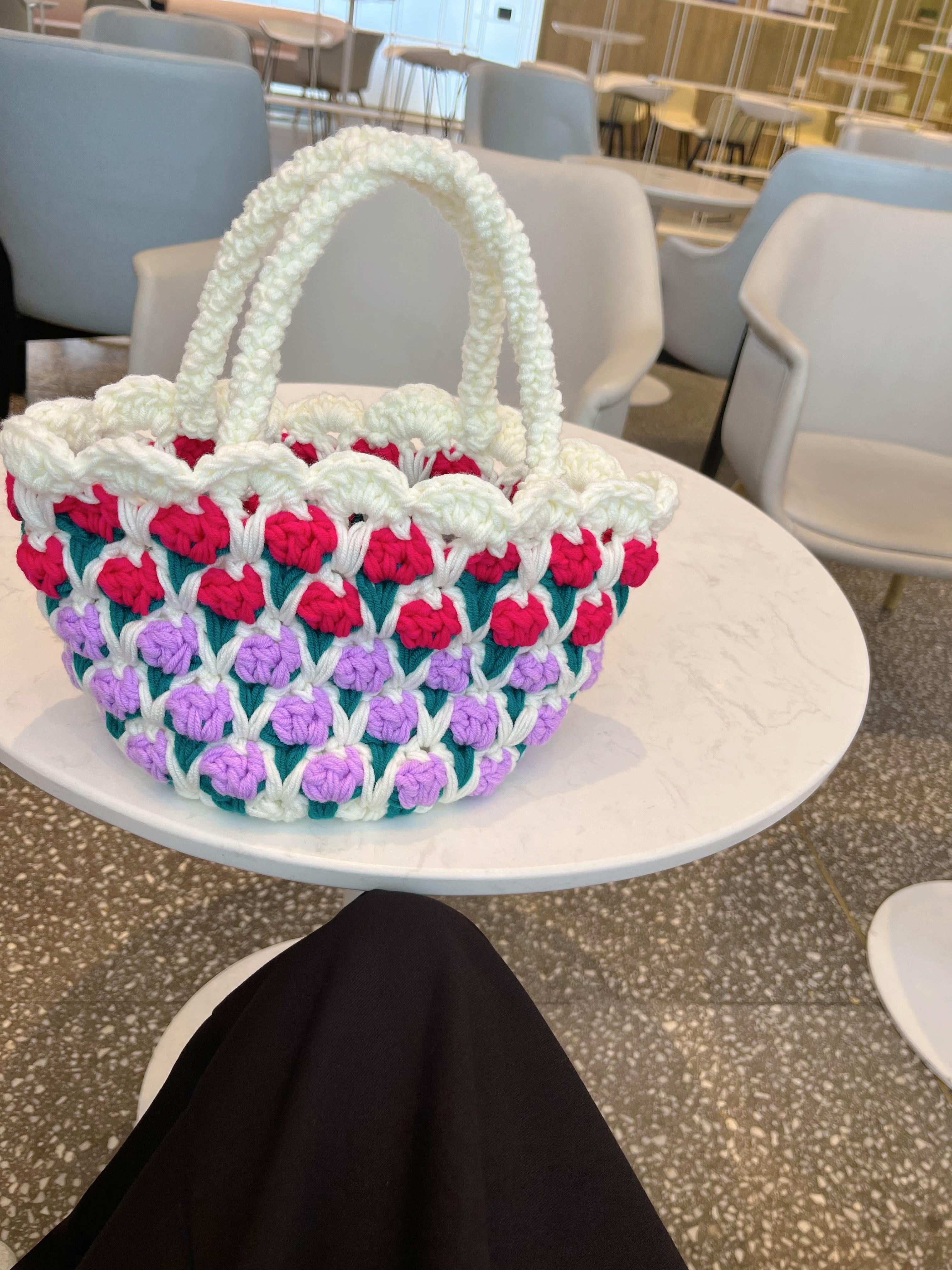 Tulip handmade crochet tote bag girlfriends gift women handbag woven tote bag 7