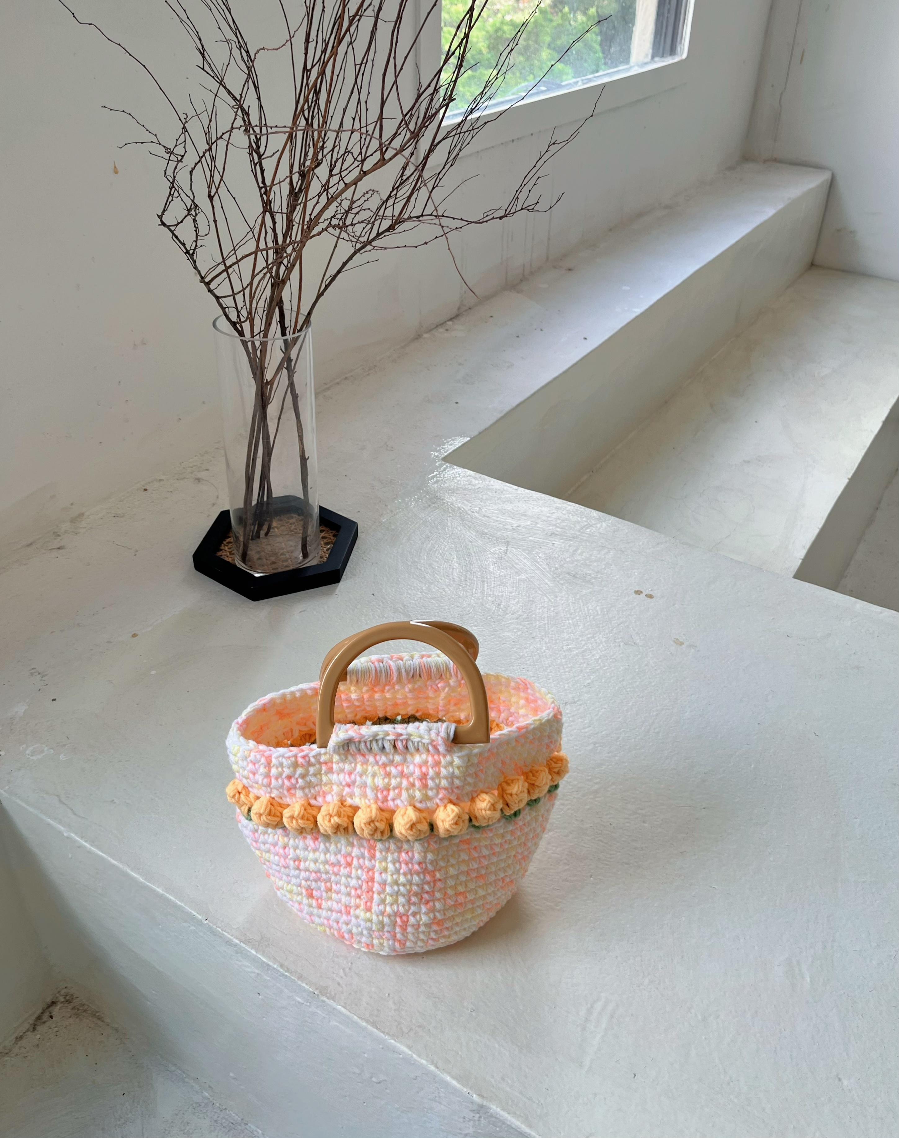 Handmade tulip crochet tote bag wool knitted bag gift Pink Cute handbags yellow 2