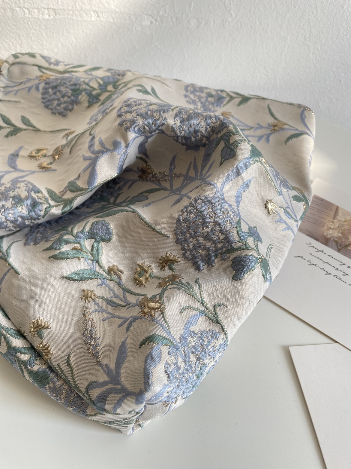 Dandelion shoulder bag women square bag with flowers pattern cloth bag gray blue color