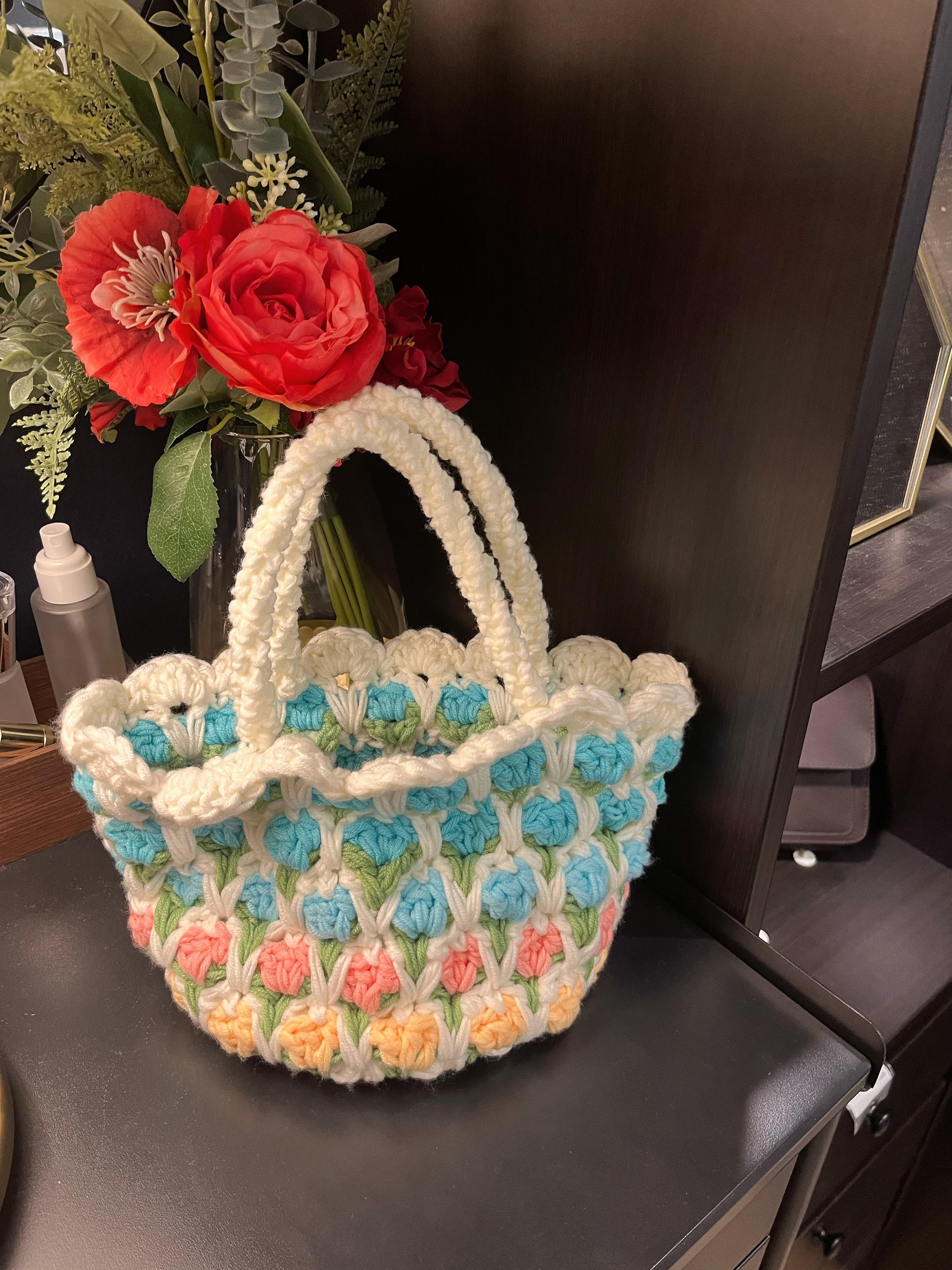 Tulip handmade crochet tote bag girlfriends gift women handbag woven tote bag 3