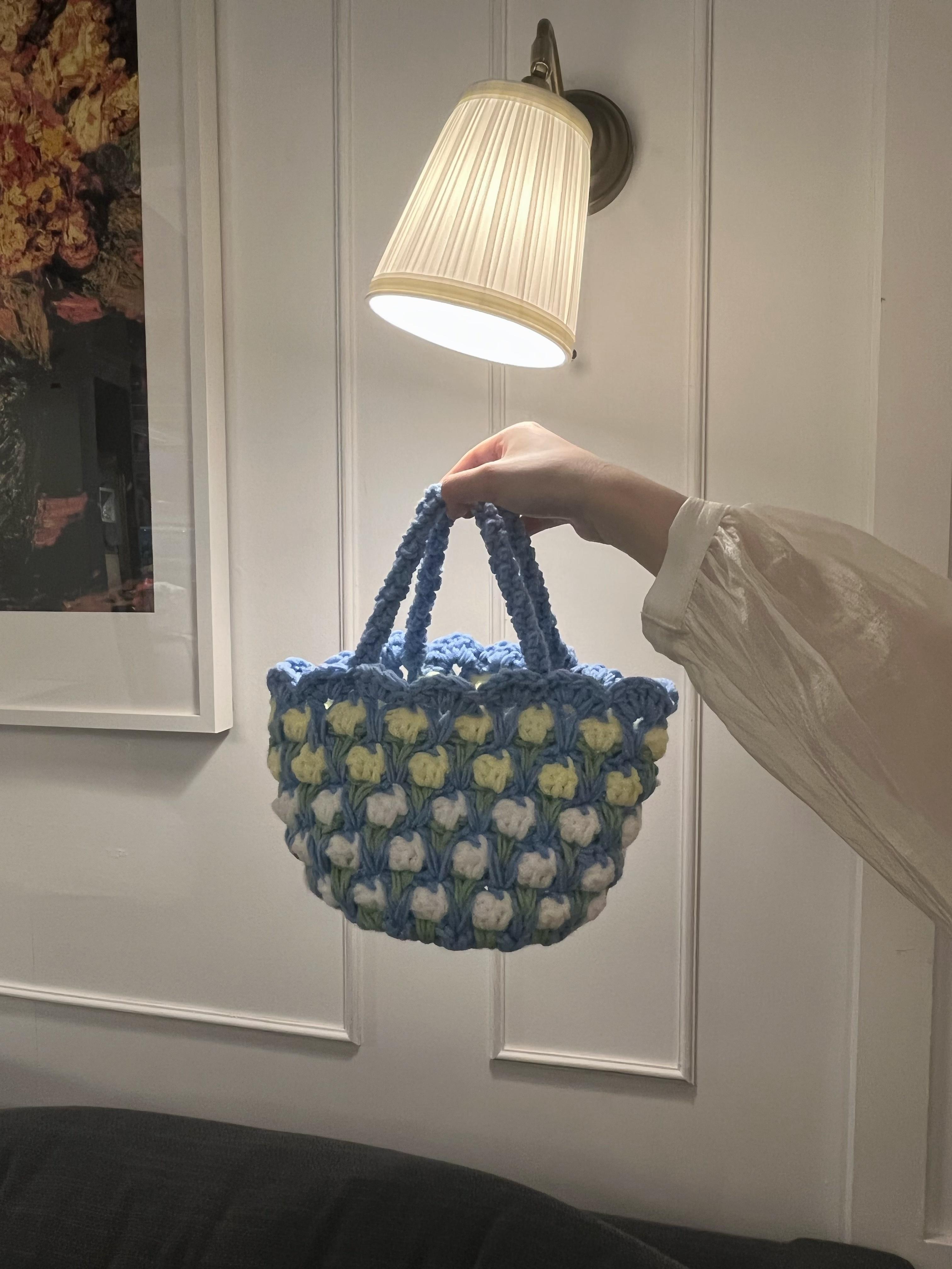 Tulip handmade crochet tote bag girlfriends gift women handbag woven tote bag 2