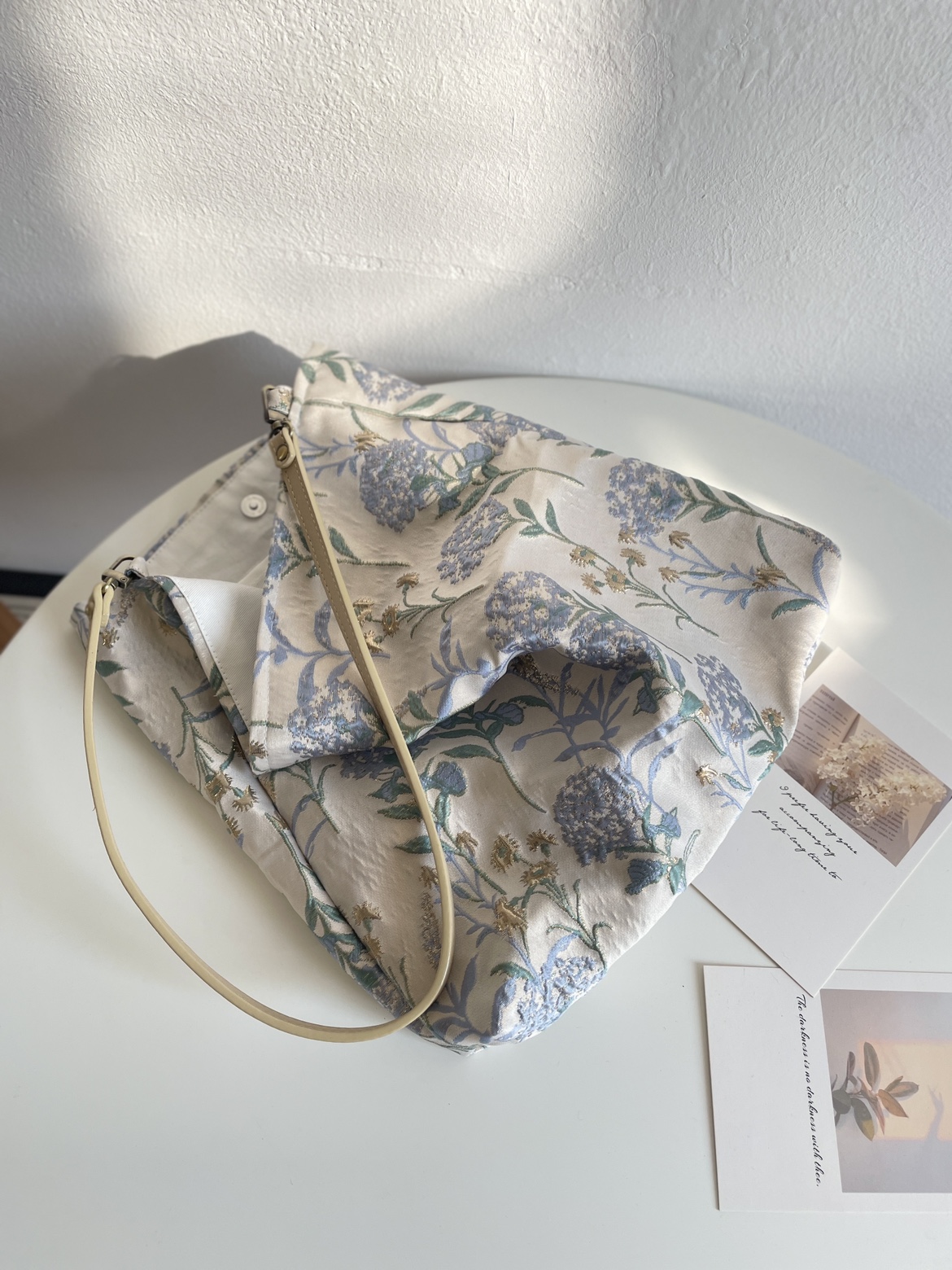 Dandelion shoulder bag women square bag with flowers pattern cloth bag gray blue color