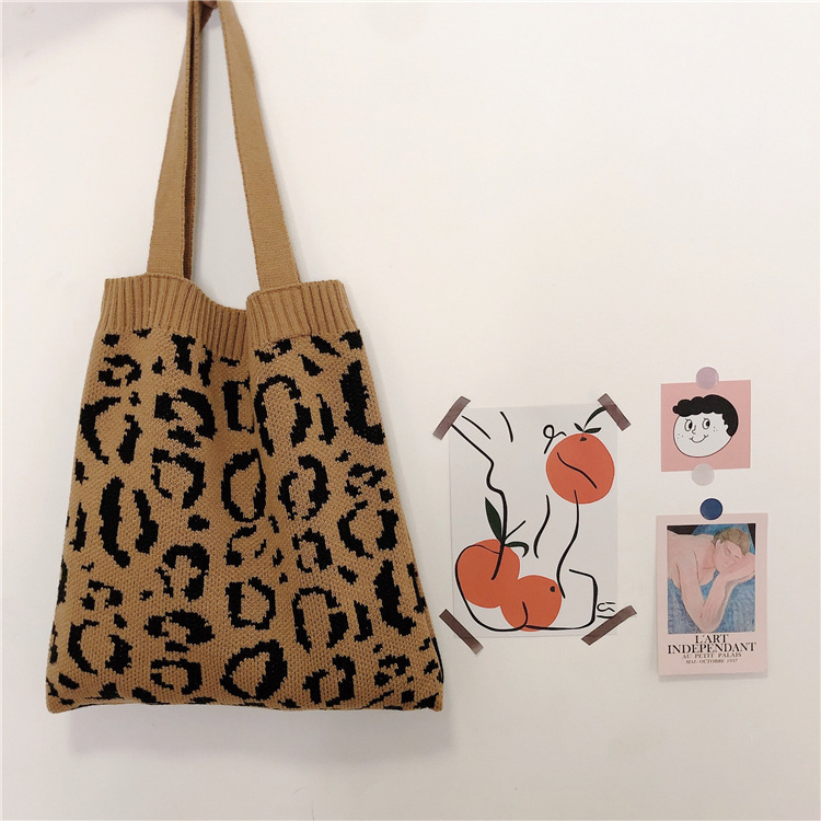 Crochet tote bag Women Casual Vintage Leopard Print