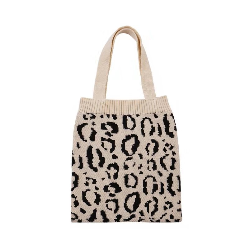 Crochet tote bag Women Casual Vintage Leopard Print