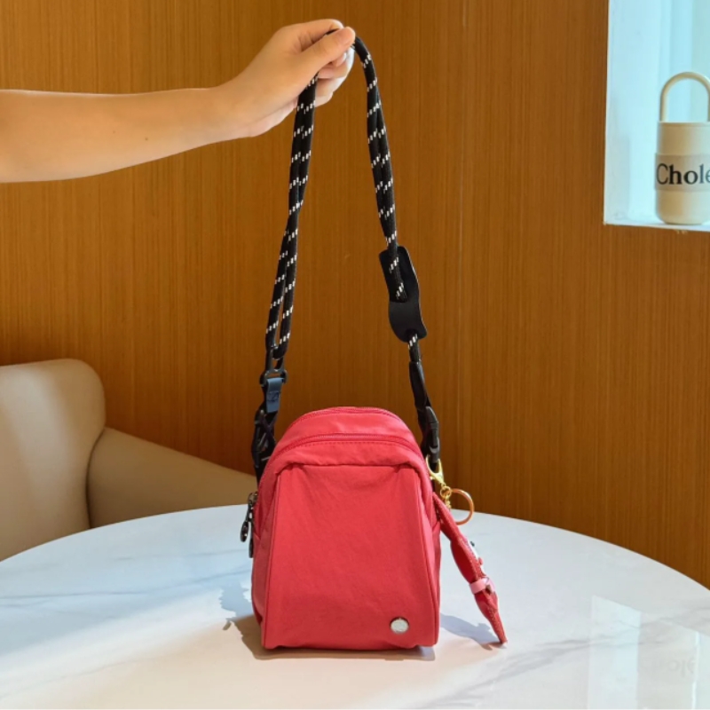 Strawberry Red Color Nylon Crossbody Bag Multi-Pocket Adjustable shoulder strap